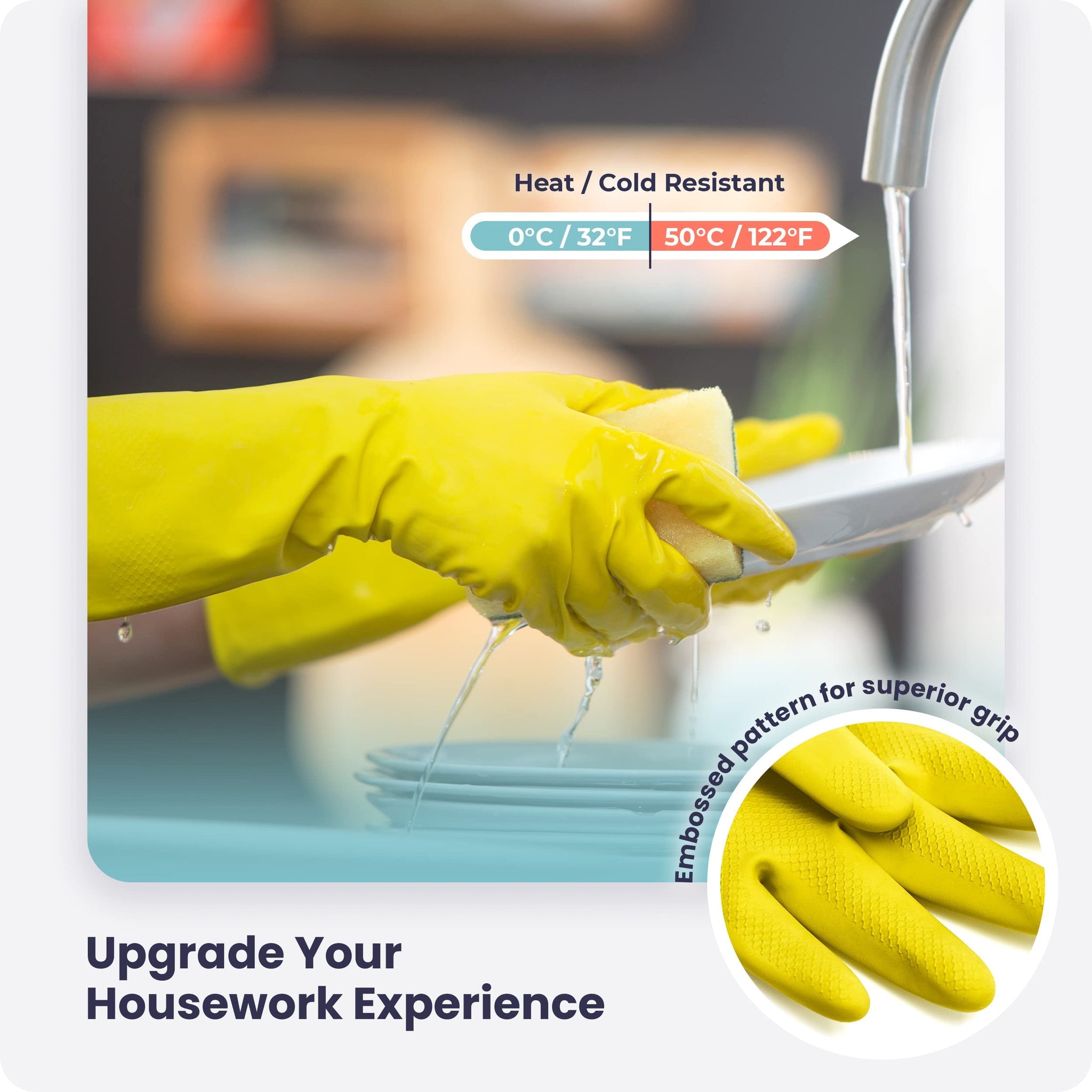 FMP Brands 60 Pairs Rubber Gloves for Washing Dishes, Non-Slip, Waterproof, Reusable for Cleaning, Kitchen, Bathroom, Household (Medium, Yellow)