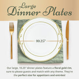 Reli. Disposable Plastic Plates, White & Gold Rim (110 Pcs, 10.25") | Hard Plastic Dinner Plate | Elegant, Heavy Duty Disposable Round Platters