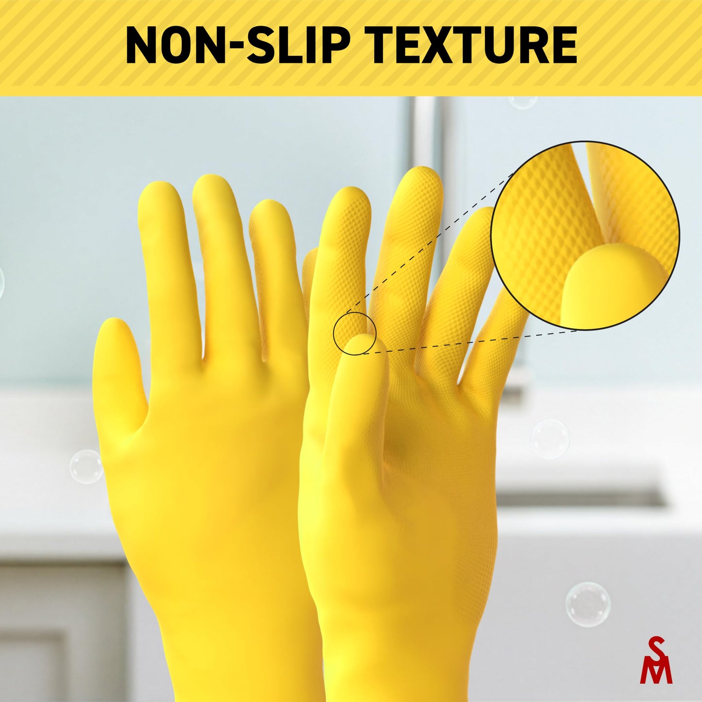 SteadMax 3/6 Pairs Cleaning Gloves, Reusable Natural Rubber Dish Gloves, Waterproof Latex Non-Slip Dishwashing Gloves for Kitchen and Household