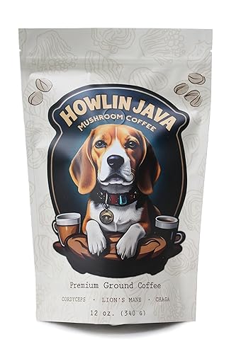 Howlin Java Mushroom Coffee, Premium Ground Coffee with 1 gram each of Lion's Mane, Chaga, and Cordyceps. Increase Energy, Focus, and Immunity