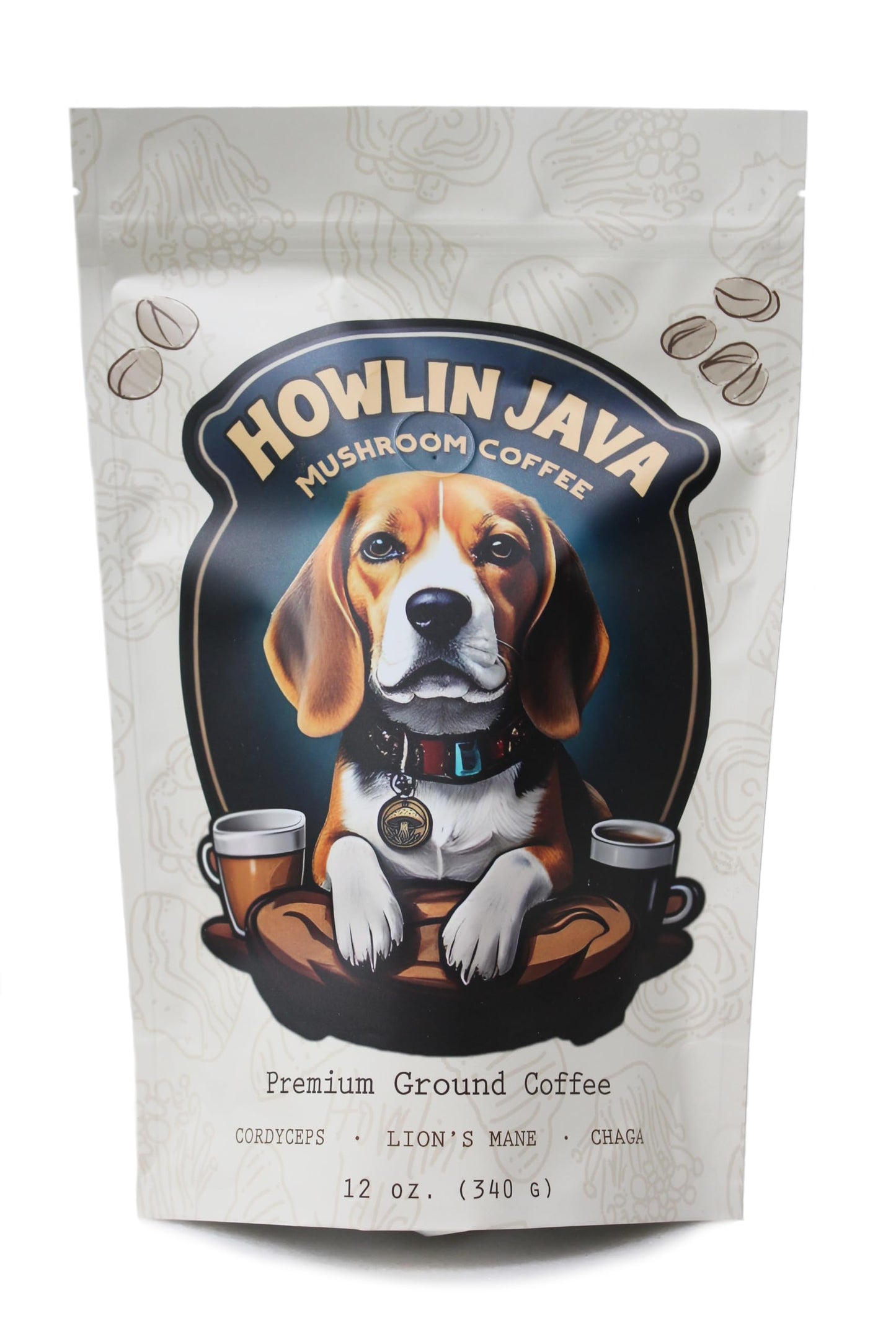 Howlin Java Mushroom Coffee, Premium Ground Coffee with 1 gram each of Lion's Mane, Chaga, and Cordyceps. Increase Energy, Focus, and Immunity