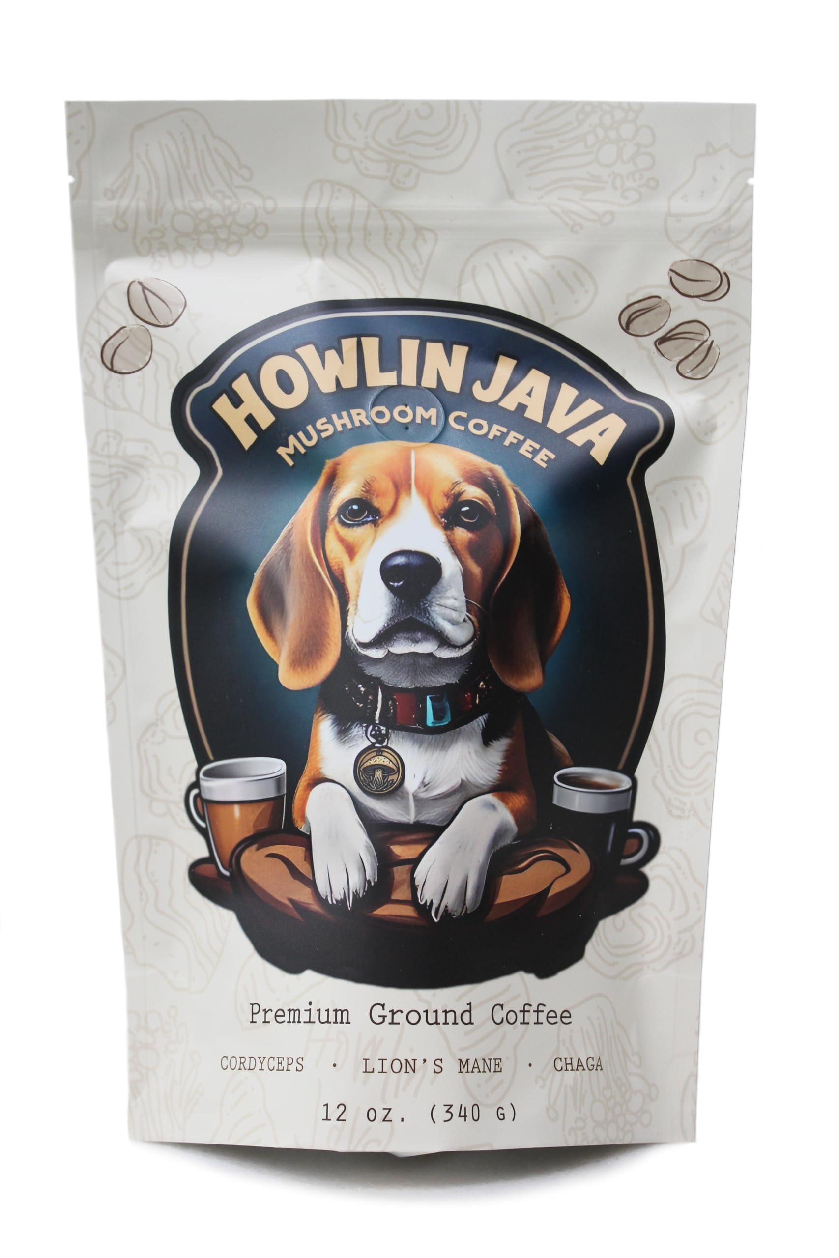 Howlin Java Mushroom Coffee, Premium Ground Coffee with 1 gram each of Lion's Mane, Chaga, and Cordyceps. Increase Energy, Focus, and Immunity