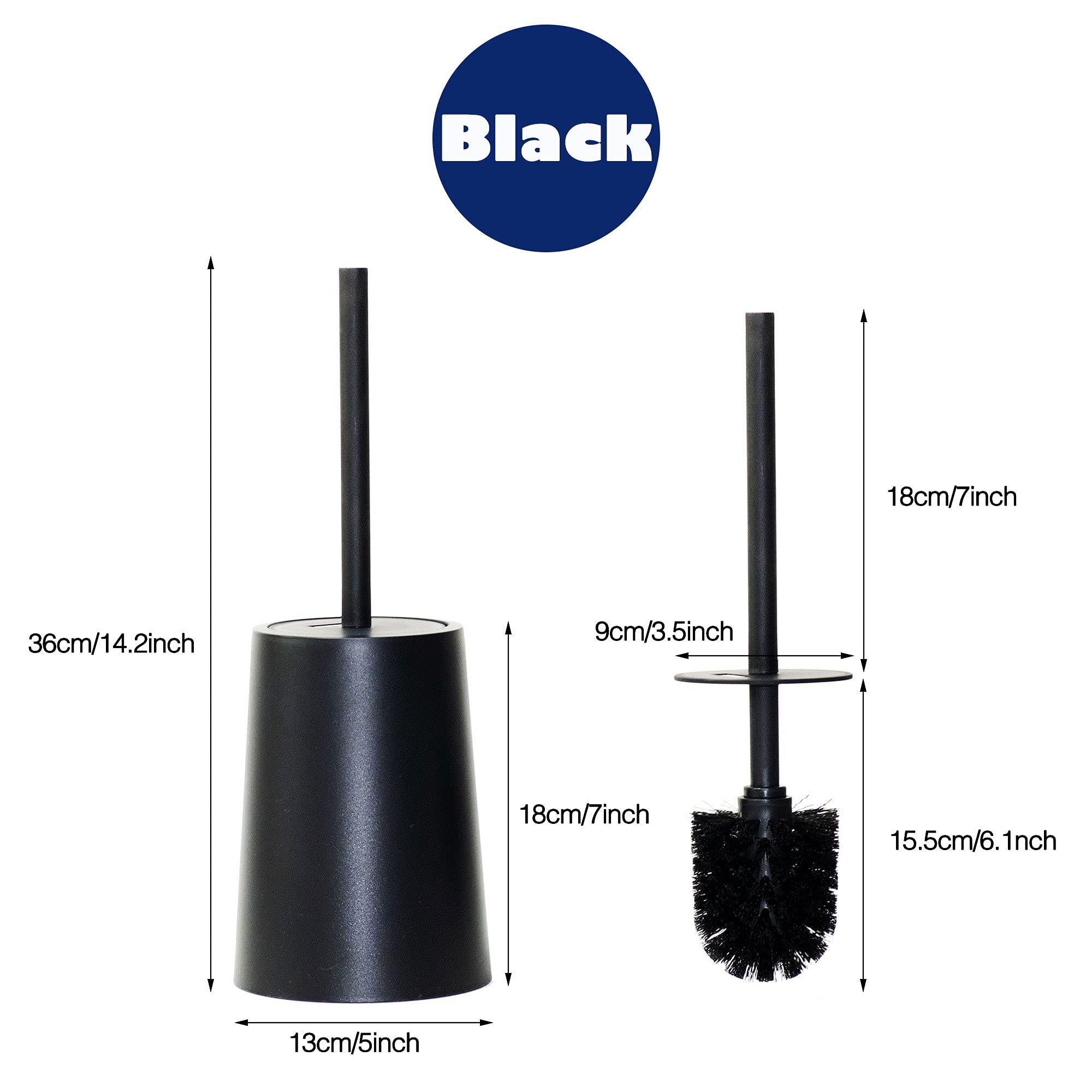 Toilet Brush and Holder,Dirt-Resistant and Durable Black Nylon Bristles,Toilet Bowl Brush with Waterproof Handle, Bathroom Deep Cleaning Tool (Black)