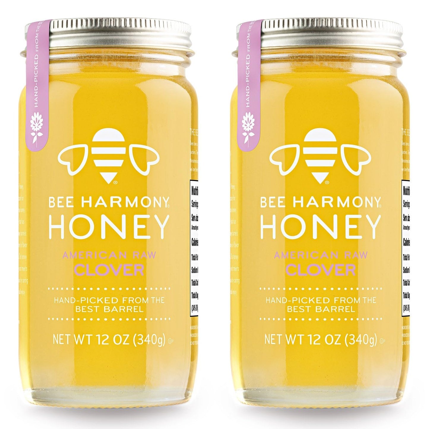 Bee Harmony Raw Clover Honey, 12 OZ (Pack of 2 Jars), Made in the USA