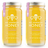 Bee Harmony Raw Clover Honey, 12 OZ (Pack of 2 Jars), Made in the USA
