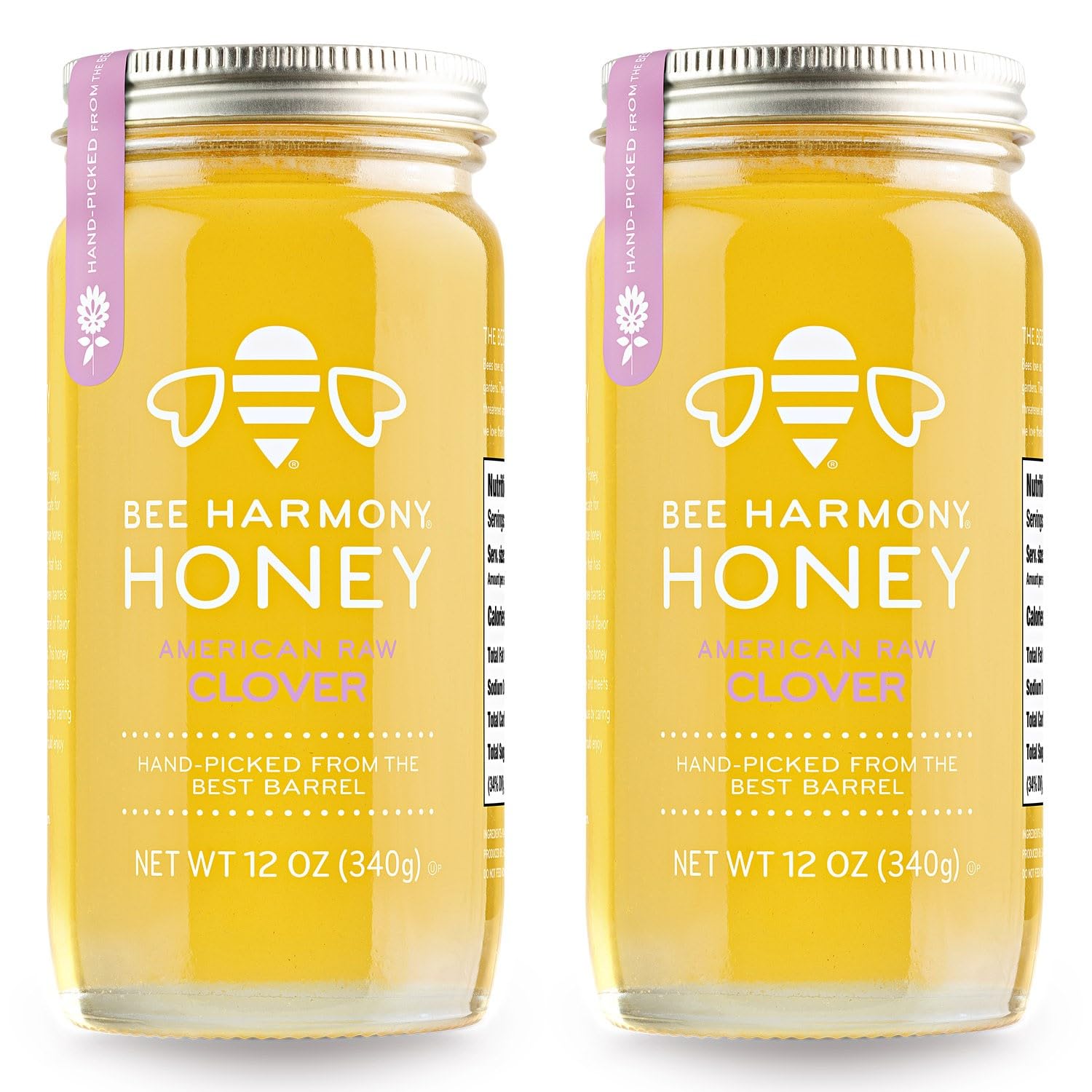 Bee Harmony Raw Clover Honey, 12 OZ (Pack of 2 Jars), Made in the USA