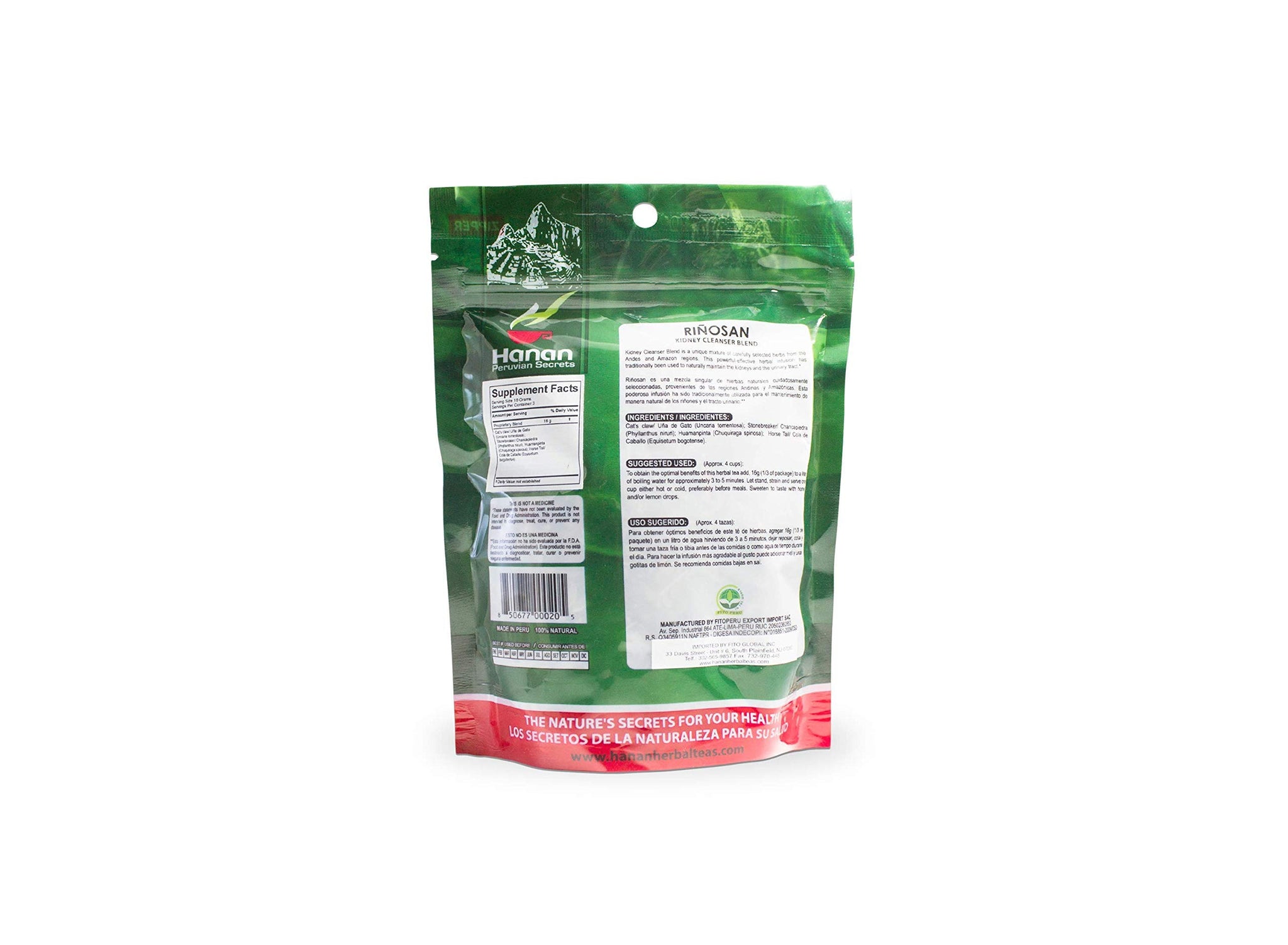 Hanan Peruvian Secrets Rinosan Herbal Tea | 100% Natural Kidney Cleanse Aid Blend | 1.76oz / 50g | Naturally Aids in Supporting Healthy Kidney