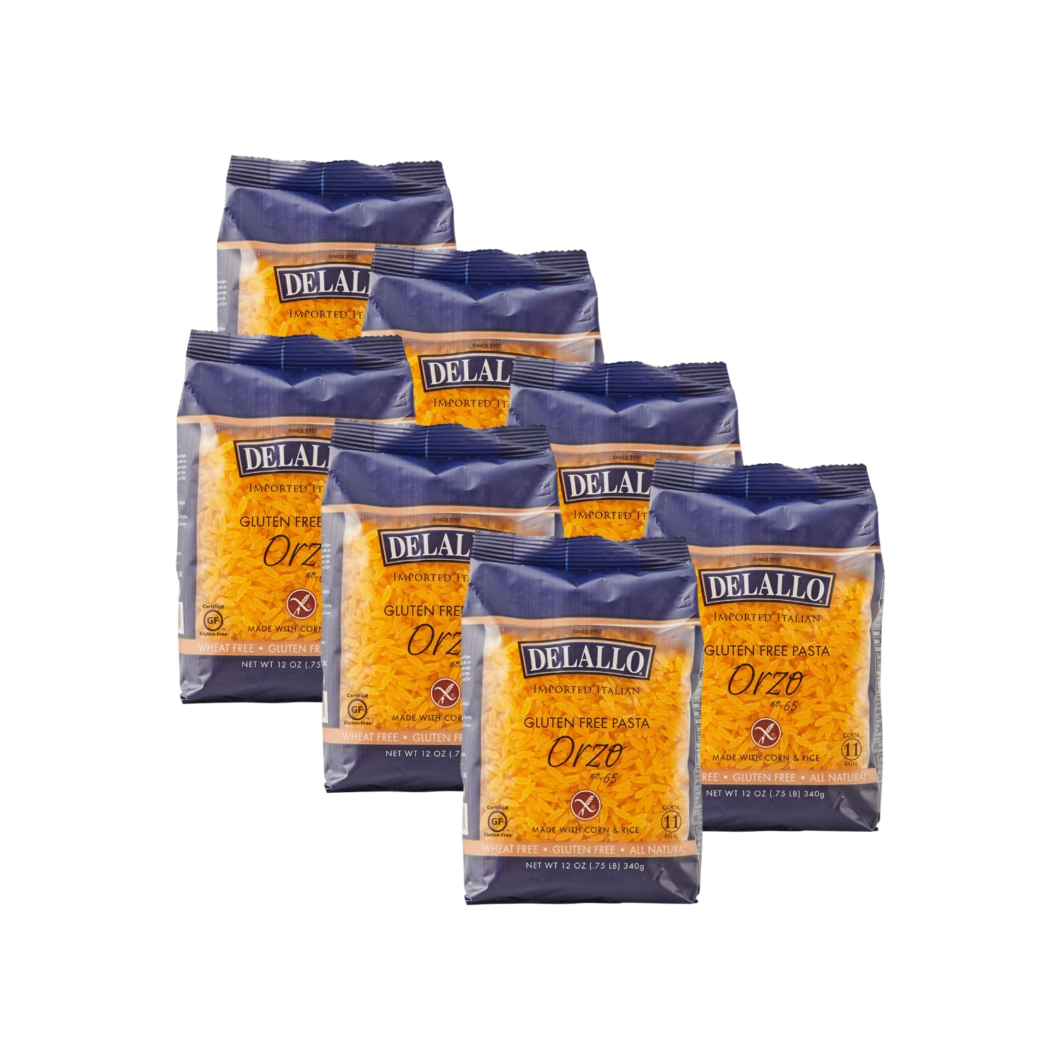 DeLallo Gluten Free Orzo Pasta, 12 oz Bag, (7 Pack), Made with Corn and Rice Flour, Handcrafted in Italy, Non-GMO, All Natural, Kosher