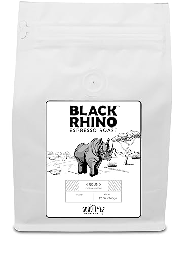 Black Rhino Arabica Coffee Espresso Dark Roast, Medium Ground, Small Batch Artisan, 12 Ounce (Pack of 1)
