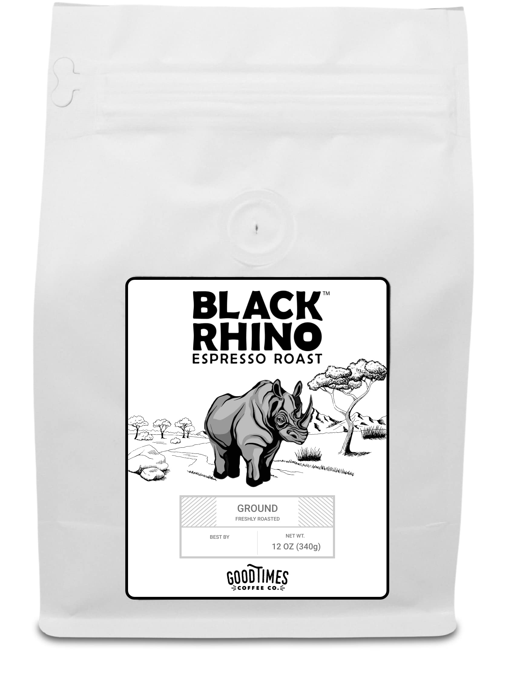 Black Rhino Arabica Coffee Espresso Dark Roast, Medium Ground, Small Batch Artisan, 12 Ounce (Pack of 1)