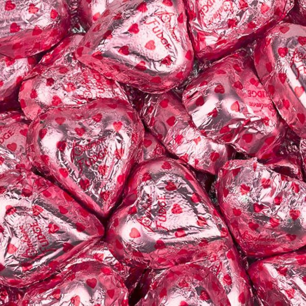 1lb Bag Valentine's Day Pink Foiled Chocolate Fudge Hearts Bulk Candy