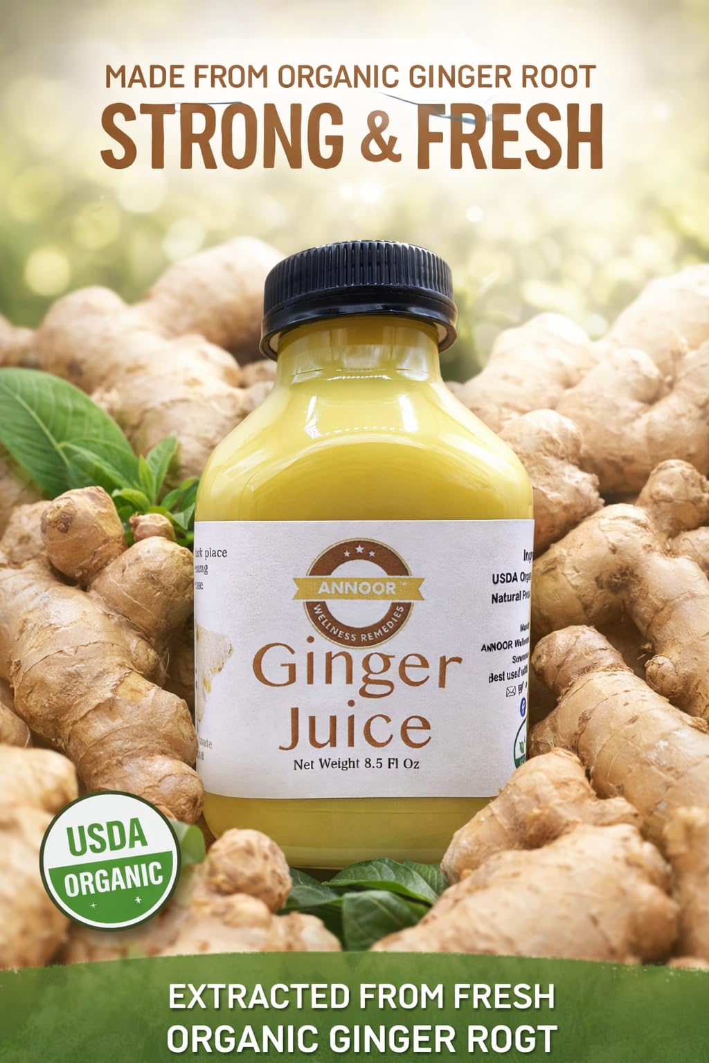Ginger Juice by Annoor | 8.5 Fl Oz | NFC | Raw, Strong, Concentrate and No pulp. Use for Spicy, Zesty & warming kick, Soothing & refreshing ginger