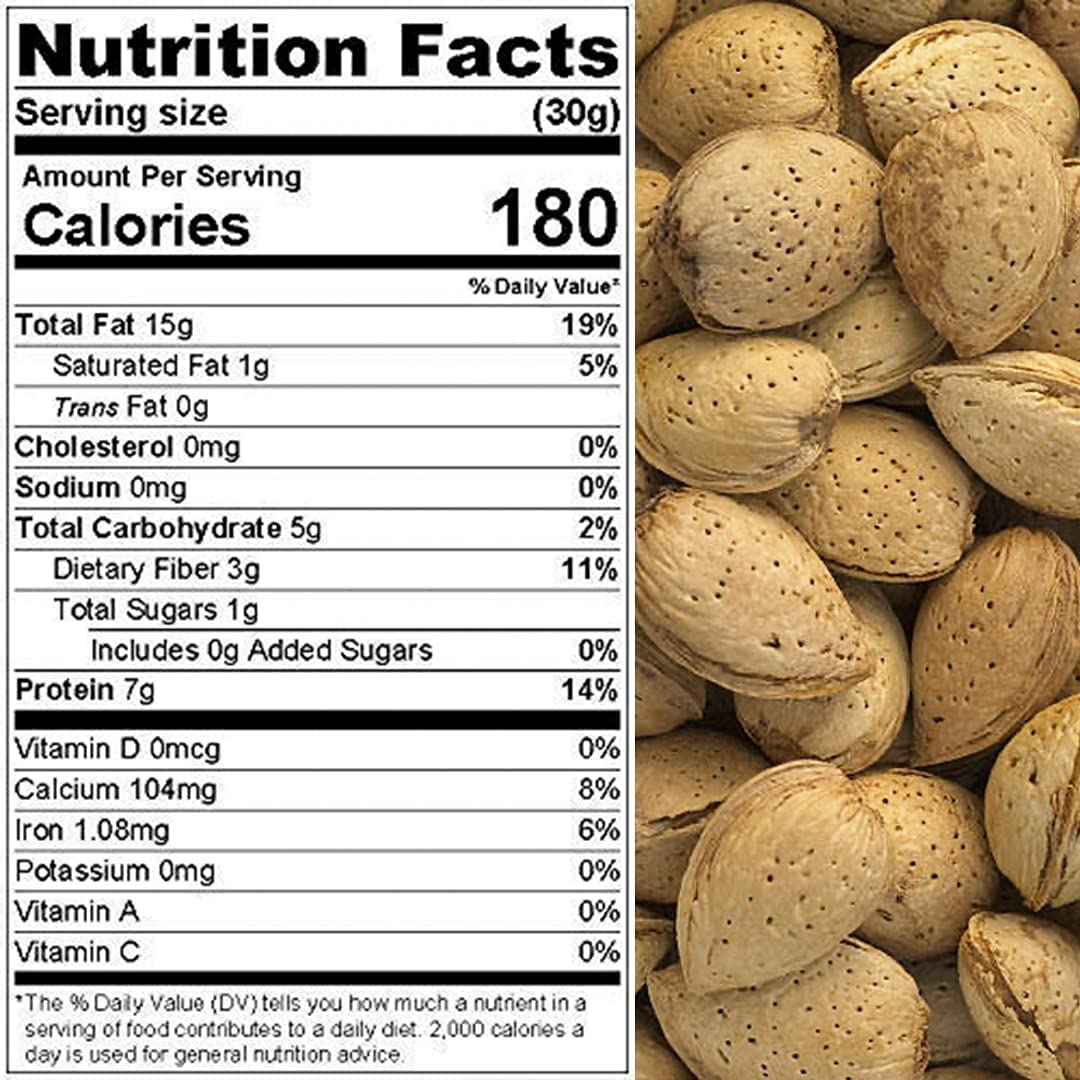 Almonds, "Fresh off the tree" In shell Raw, Perfectly Natural, Quality, Ideal snack for Adults and Kids, packaged in a 1.5 lbs. (24 oz.) resealable