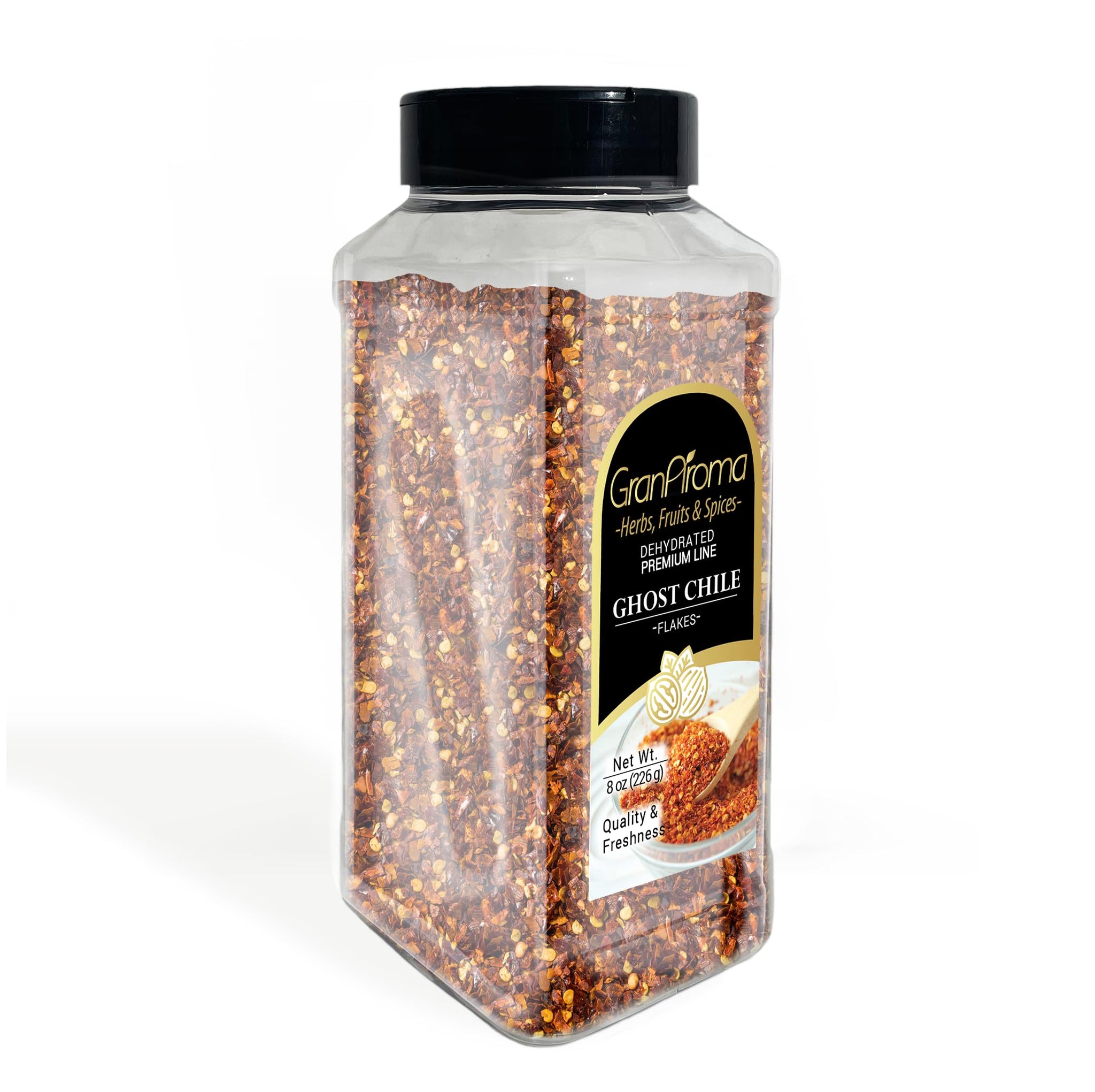 GranAroma Ghost Chile Flakes, Very Hot, Spice Challenges, Salsas & Soups (8 Ounce)