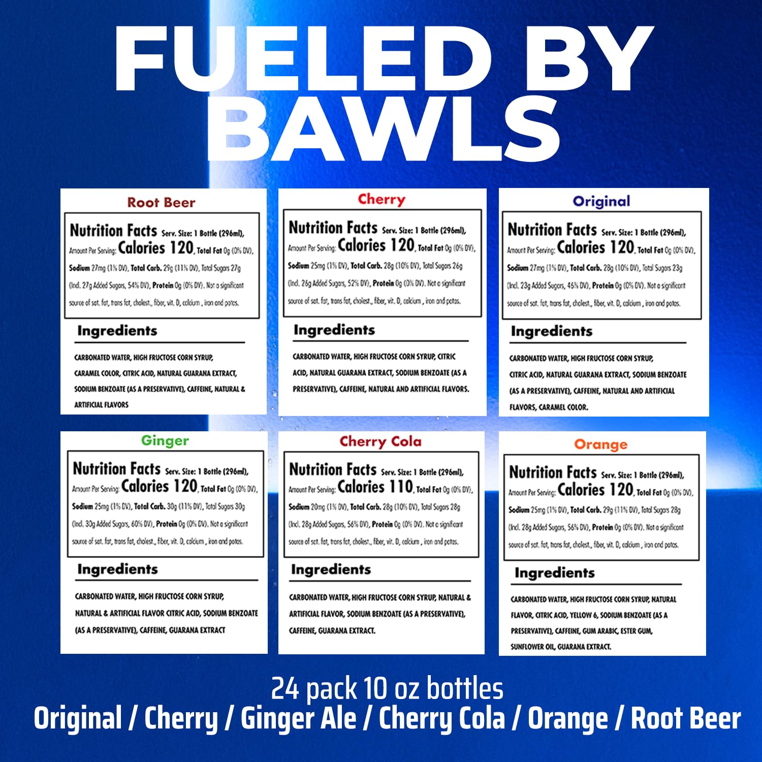 BAWLS Guarana Variety Pack, BAWLS Guarana Drink, Guarana Soda, Guarana Fueled Soda for Energy, High Energy Caffeinated Drink, 10oz 24 Pack Glass