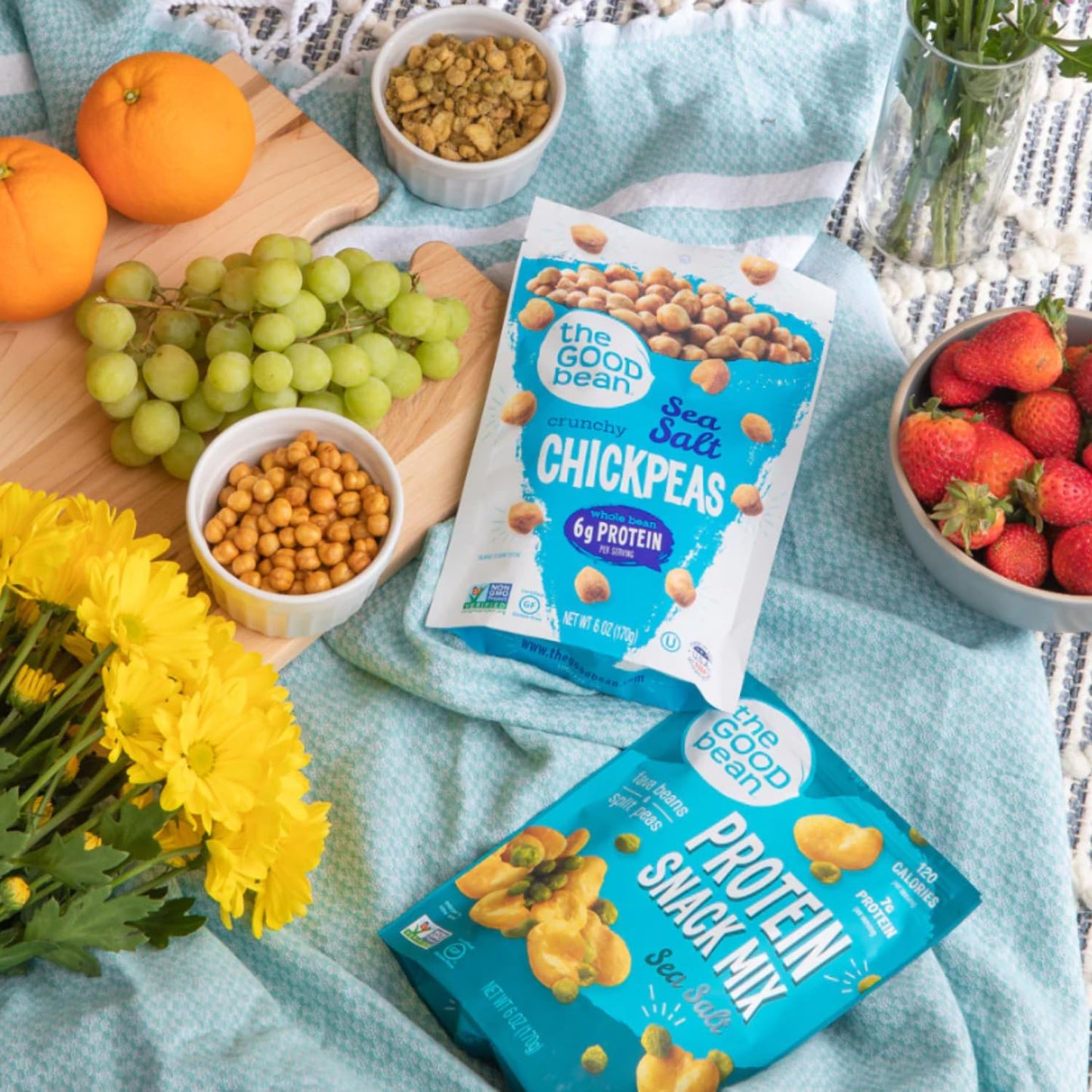 The Good Bean Crunchy Chickpeas - Sea Salt - (6 Pack) 6 oz Resealable Bag - Roasted Chickpea Beans - Vegan Snack with Good Source of Plant Protein