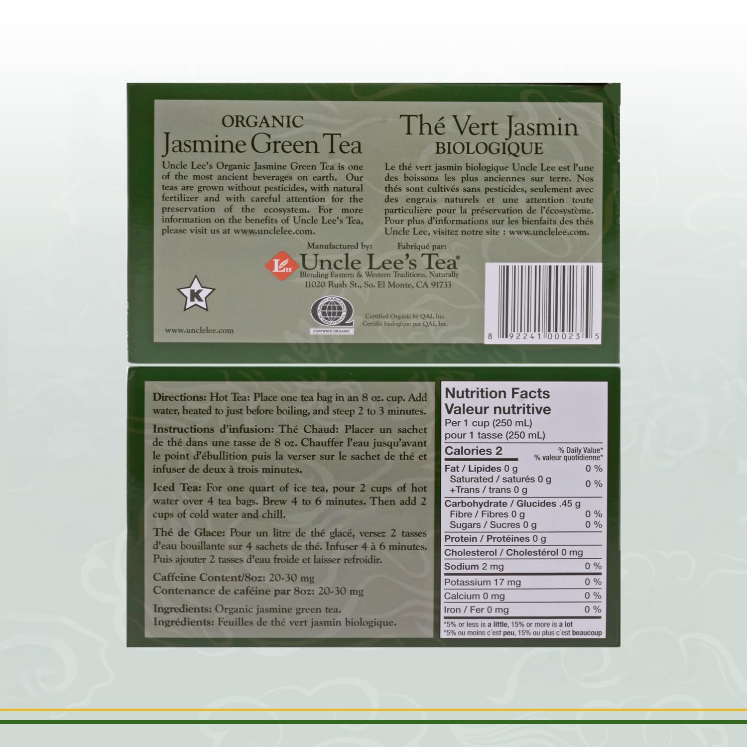 Uncle Lee's Organic Jasmine Green Tea Bags, 40 Count - Antioxidant-Rich, Low Caffeine, Naturally Uplifting Blend