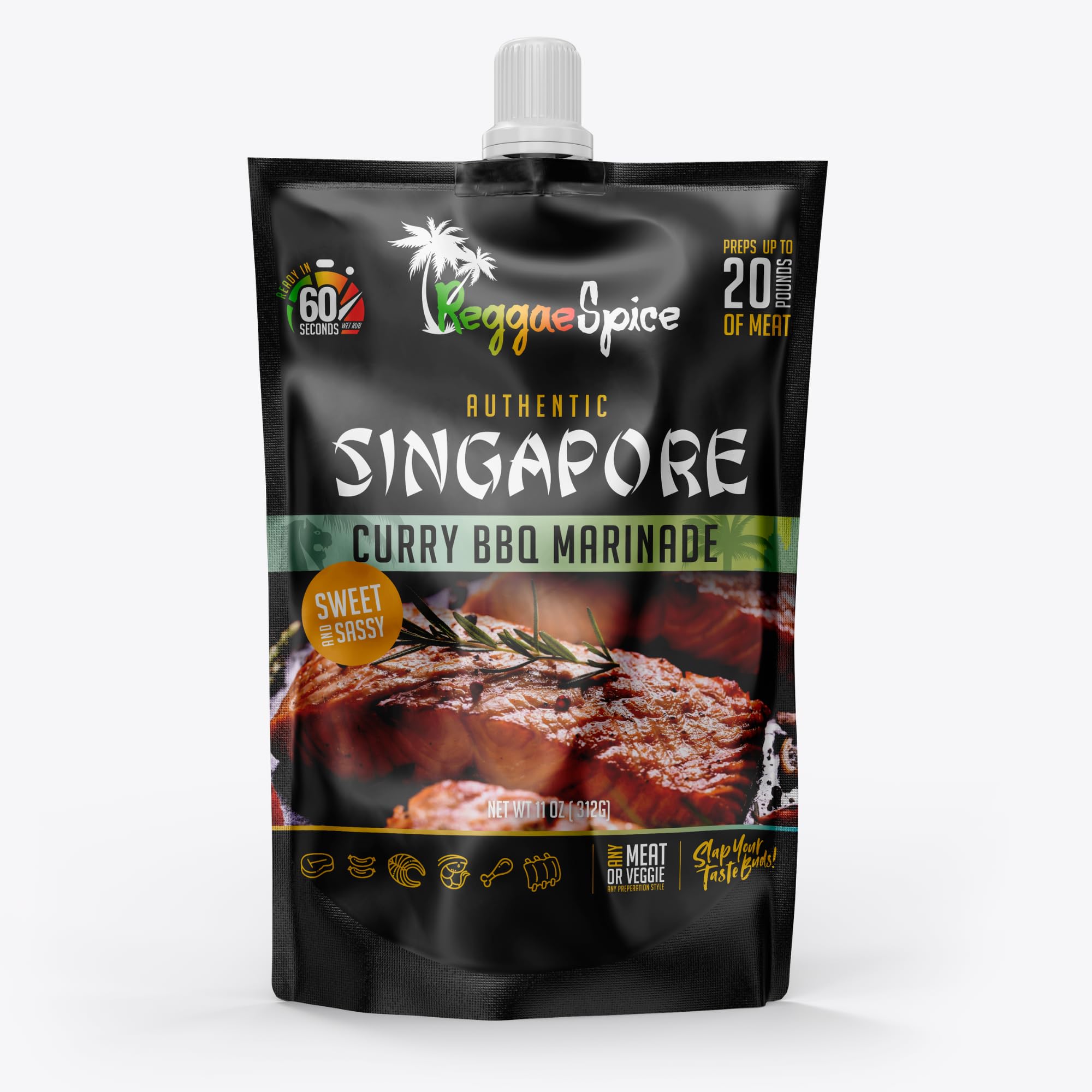 Reggae Spice Singapore Curry Jerk BBQ Marinade | 60-Second Authentic Wet Rub Seasoning Sauce for Cooking Meats | Gluten Free, Vegan, and Keto Friendly