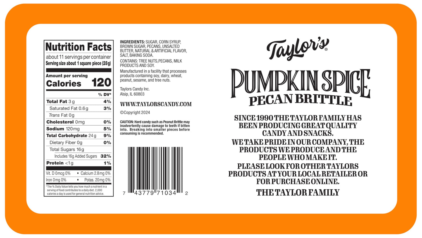Pumpkin Spice Pecan Brittle Decoractive Tin, 2/11 oz Tins