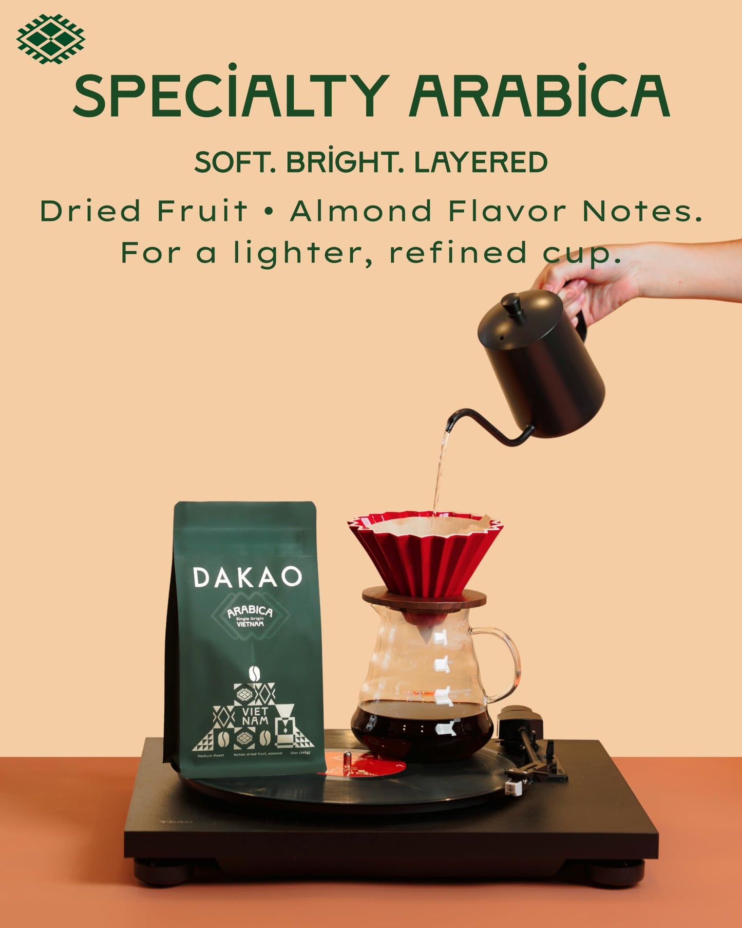 DAKAO COFFEE - Specialty Arabica, Vietnam Single Origin, Medium Roast, Fully Washed Process, Roasted In California, 12oz Whole Bean