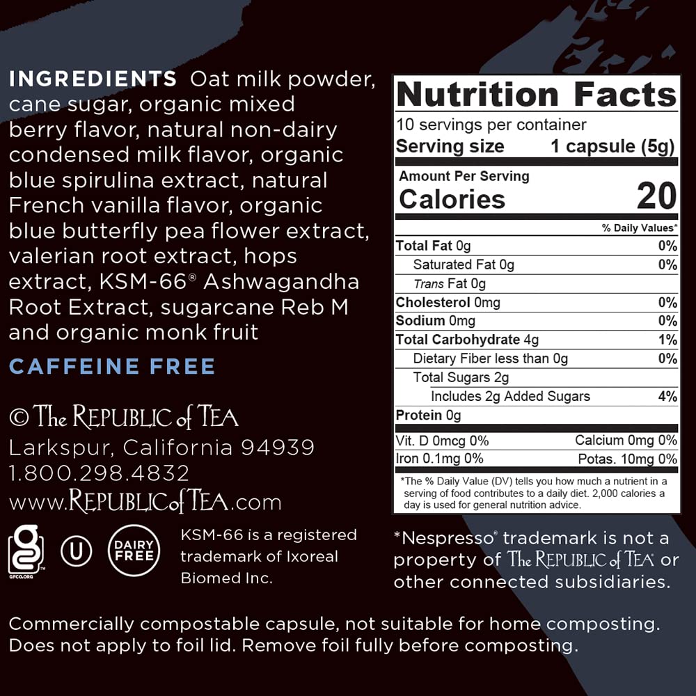 The Republic of Tea - Dream Latte Herbal Tea Latte Capsule-Compatible Recyclable Pods, 50 count, Caffeine Free