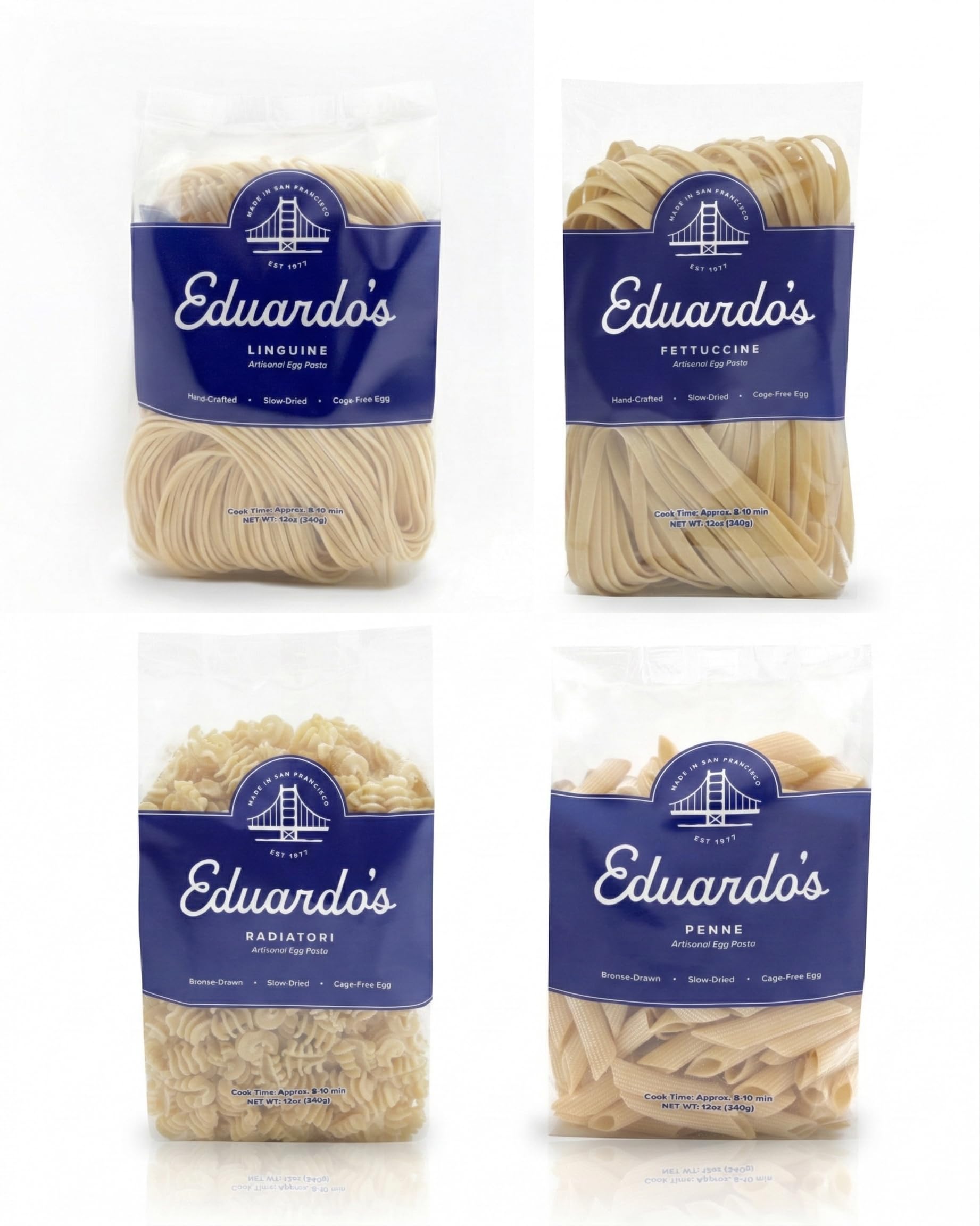 Eduardo's San Francisco Collection, Artisan Egg Pasta Variety Bundle, Hand-Laminated & Bronze-Drawn, Ambient Temperature Slow Dried Since 1977, 12oz x