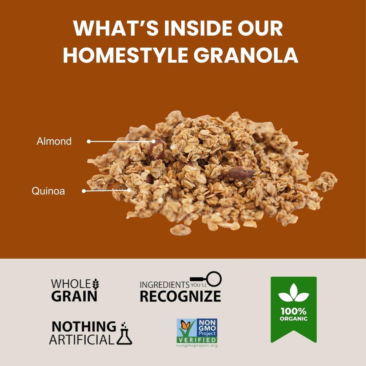 Erin Baker’s Homestyle Vanilla Almond Quinoa Granola with Ancient Grains - Made from Natural Ingredients, Crunchy, Versatile Snack or Cereal - Vegan