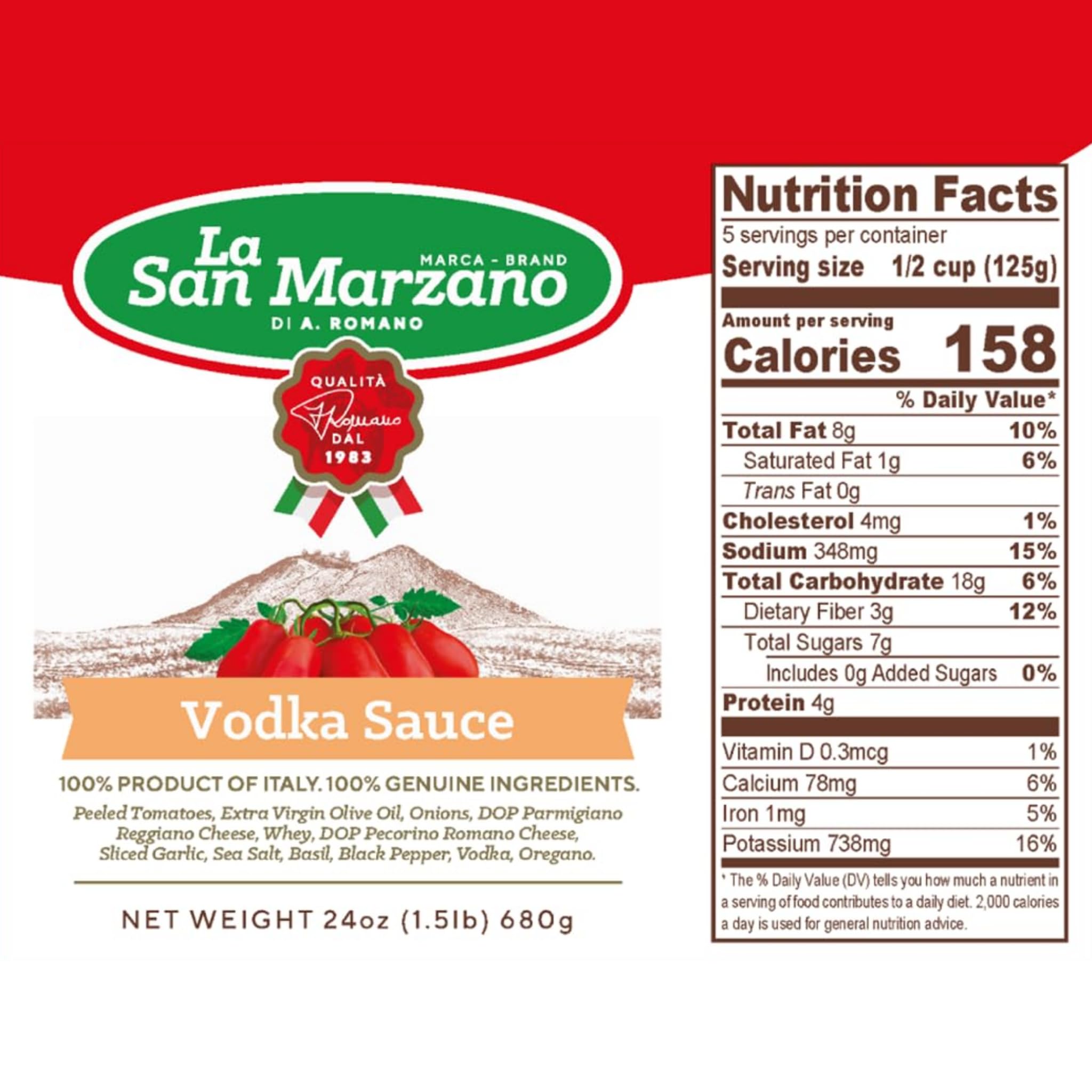 La San Marzano Vodka Sauce, 24 oz, Pasta Sauce Made in Italy, All Purpose Tomato Premium Quality, All Natural, Non GMO, Gluten Free