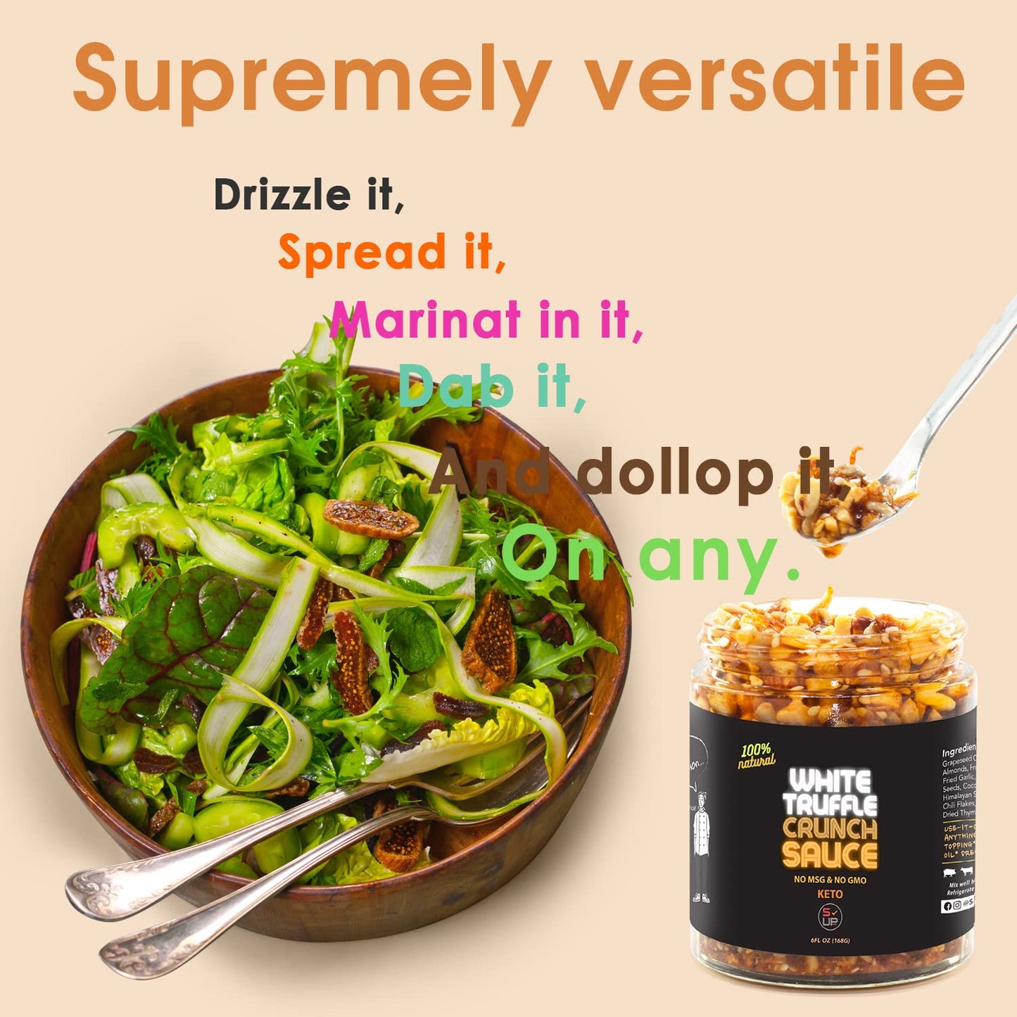 SAUCE UP Trio-Nut Crunch Sauce with White Truffle | Crunchy Roasted Almonds, Peanuts & Sunflower Seeds | Nutty, Bold & Umami-Rich Truffle Flavor |