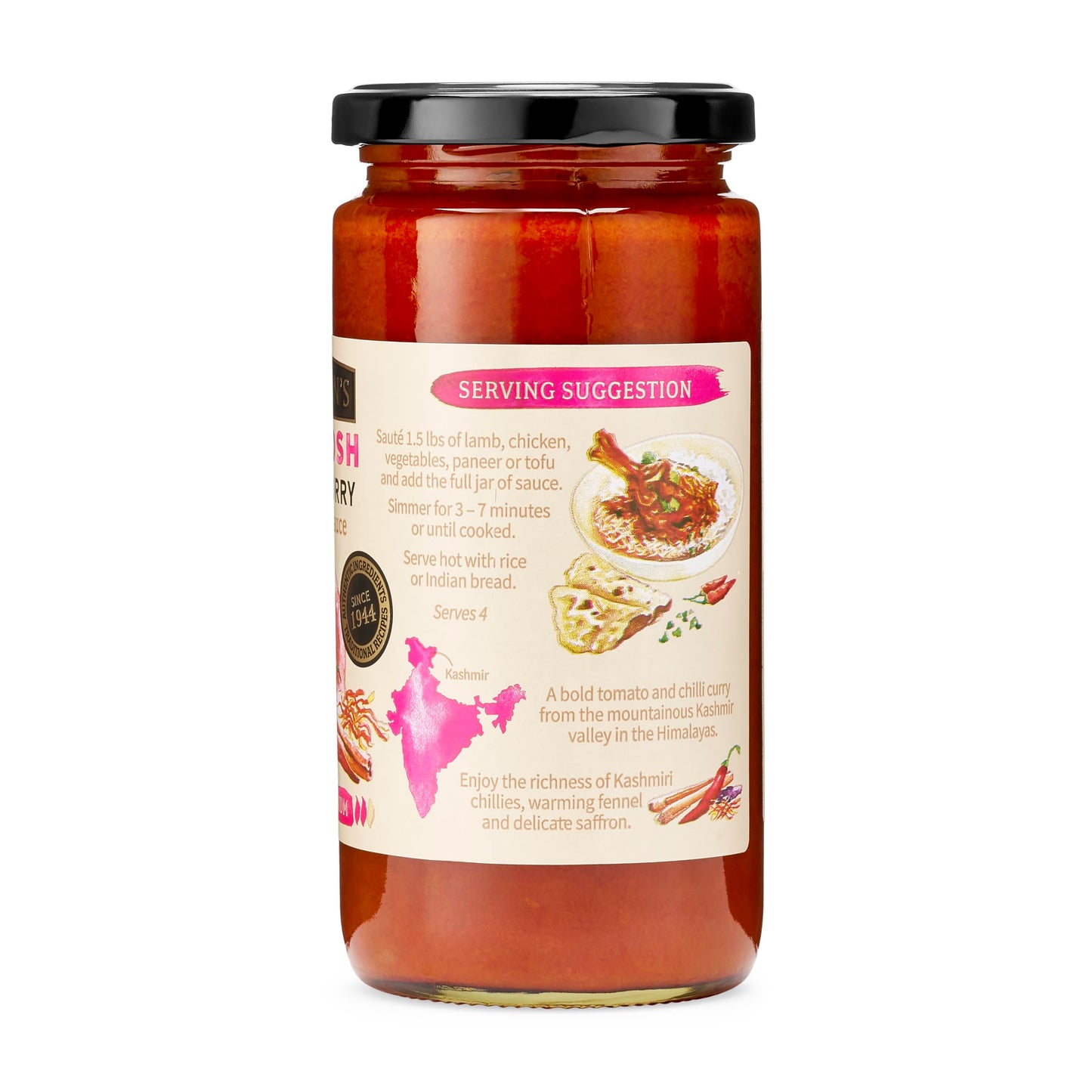 Kalustyan's Indian Curry Sauce - Rogan Josh Tomato Simmer Sauce for Fast, Flavorful Indian Food - Ideal with Vegetables, Chicken, Paneer or