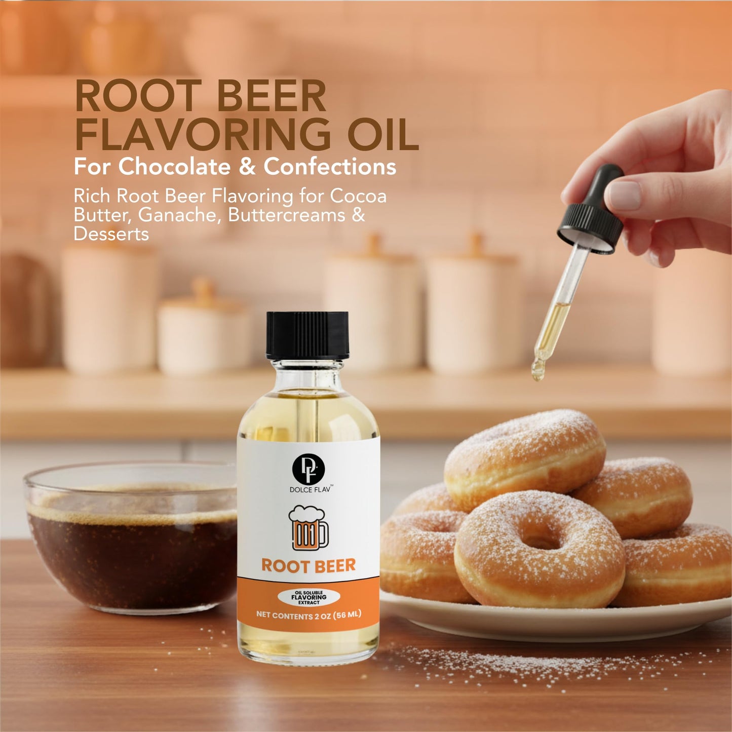 Dolce Flav Root Beer Extract - 2 Ounce Oil-Soluble Kosher, Sugar-Free, Concentrated Classic Root Beer Flavoring for Baking, Chocolates & Desserts