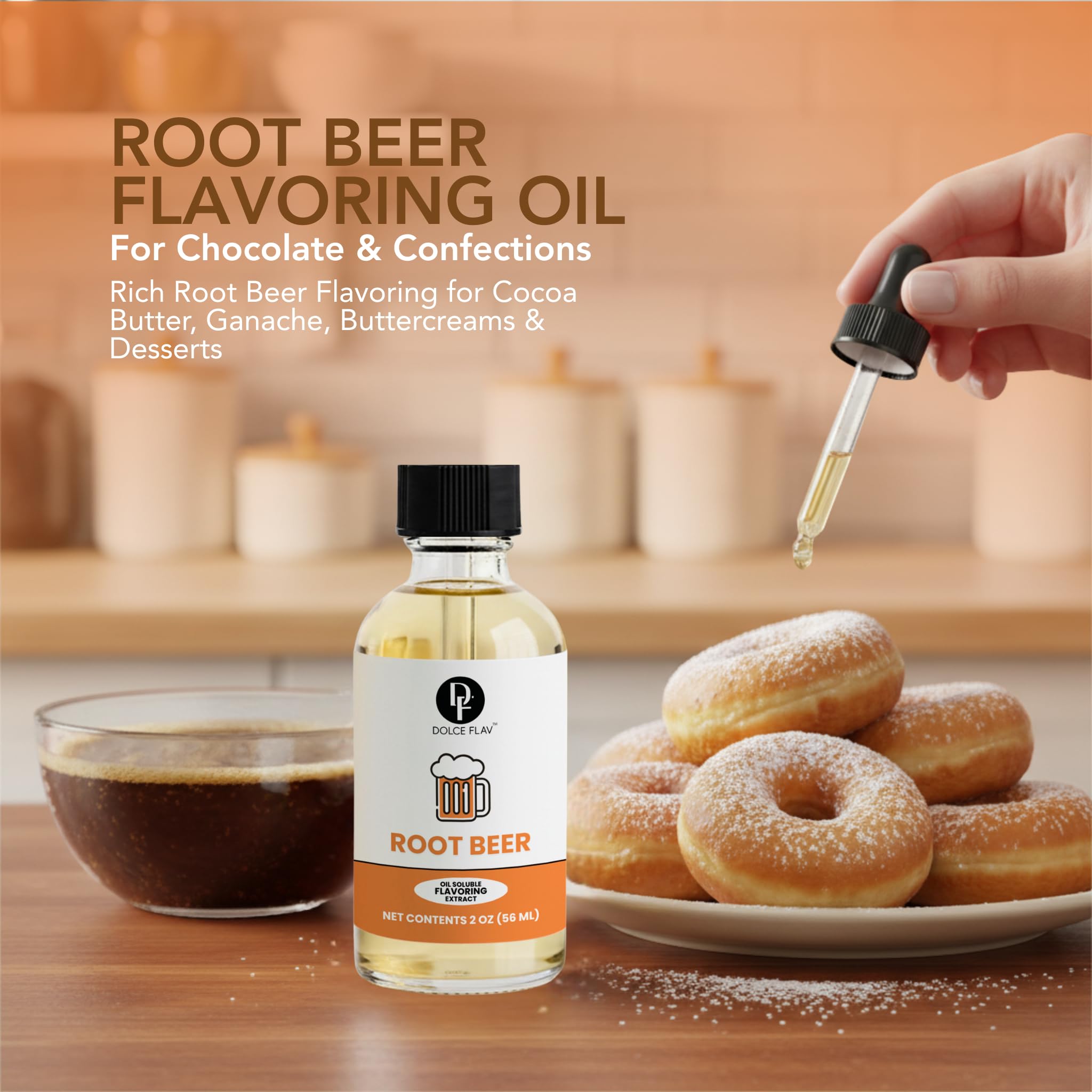 Dolce Flav Root Beer Extract - 2 Ounce Oil-Soluble Kosher, Sugar-Free, Concentrated Classic Root Beer Flavoring for Baking, Chocolates & Desserts