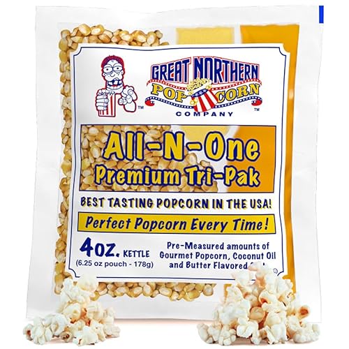 4oz Popcorn Machine Popcorn Packets - Pre-Measured, Movie Theater Style, All in One Gourmet Pop Corn Kernels for Popping with Butter Flavored Salt