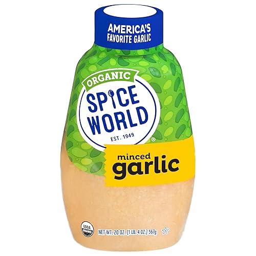Spice World Squeezable Organic Minced Garlic - Value 20oz Container, USDA Certified Organic Garlic with Non-GMO Ingredients - Ready-to-Use Seasonings