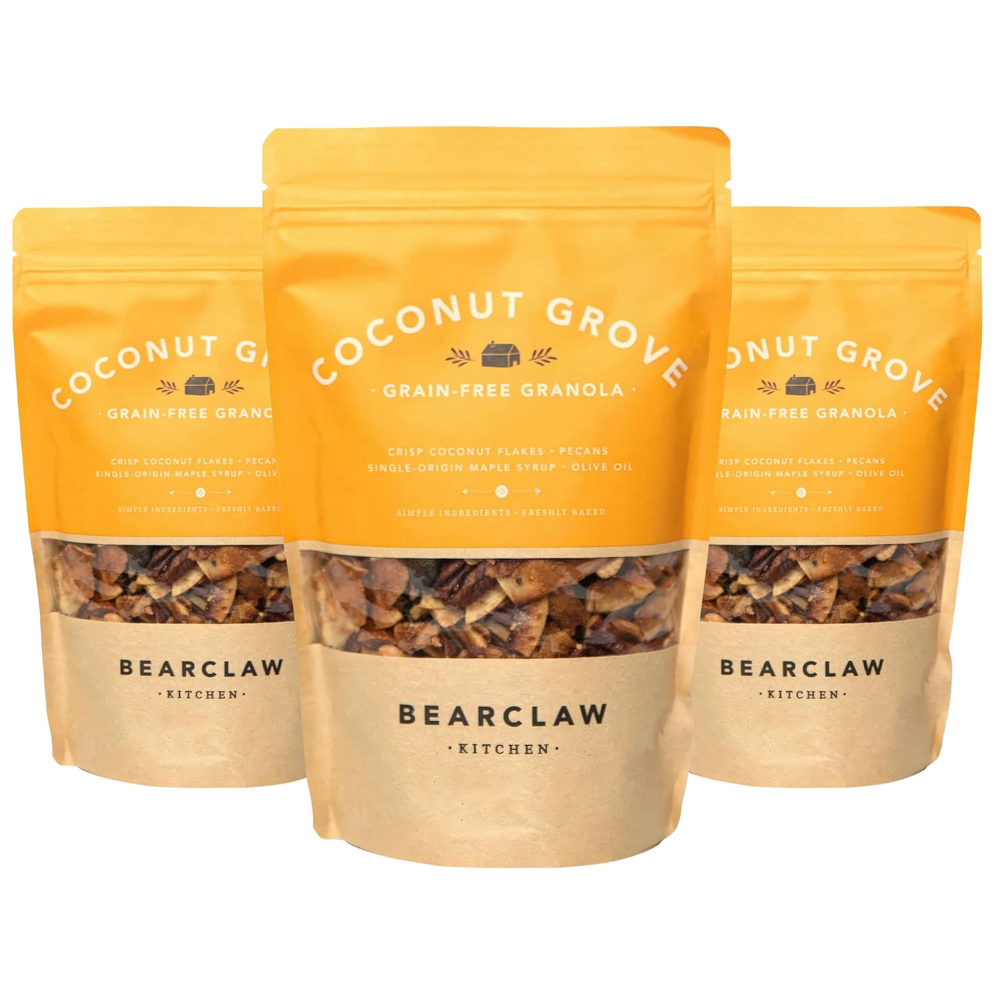 Bearclaw Kitchen Coconut Grove Granola 3-Pack - Grain-Free Maple Coconut Granola with Roasted Nuts & Seeds - Vegan, Refined Sugar-Free Snack - Good