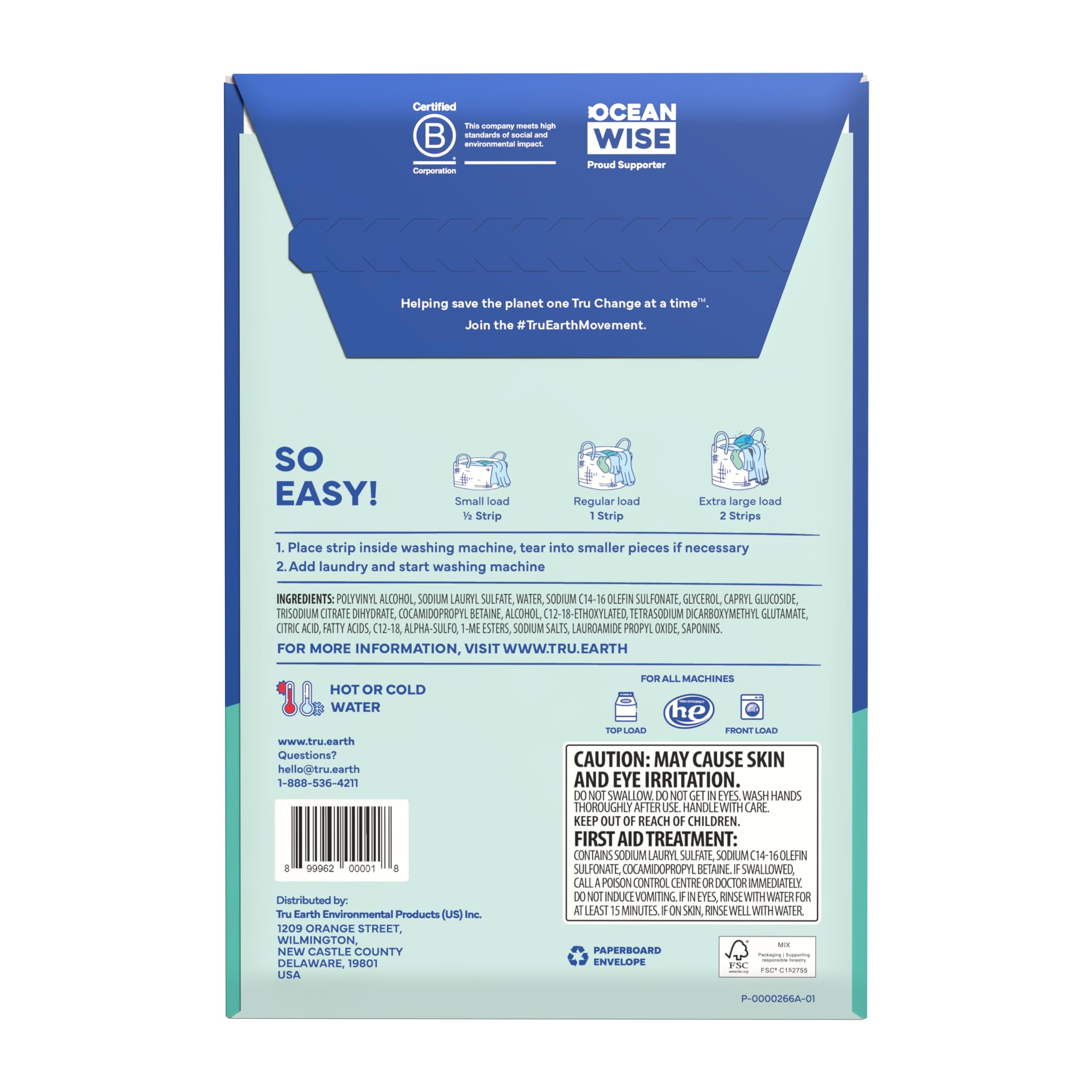 Tru Earth Compact Dry Laundry Detergent, Unscented - Up to 64 Loads (32 Sheets) | Liquidless Detergent, Travel | Packaging May Vary