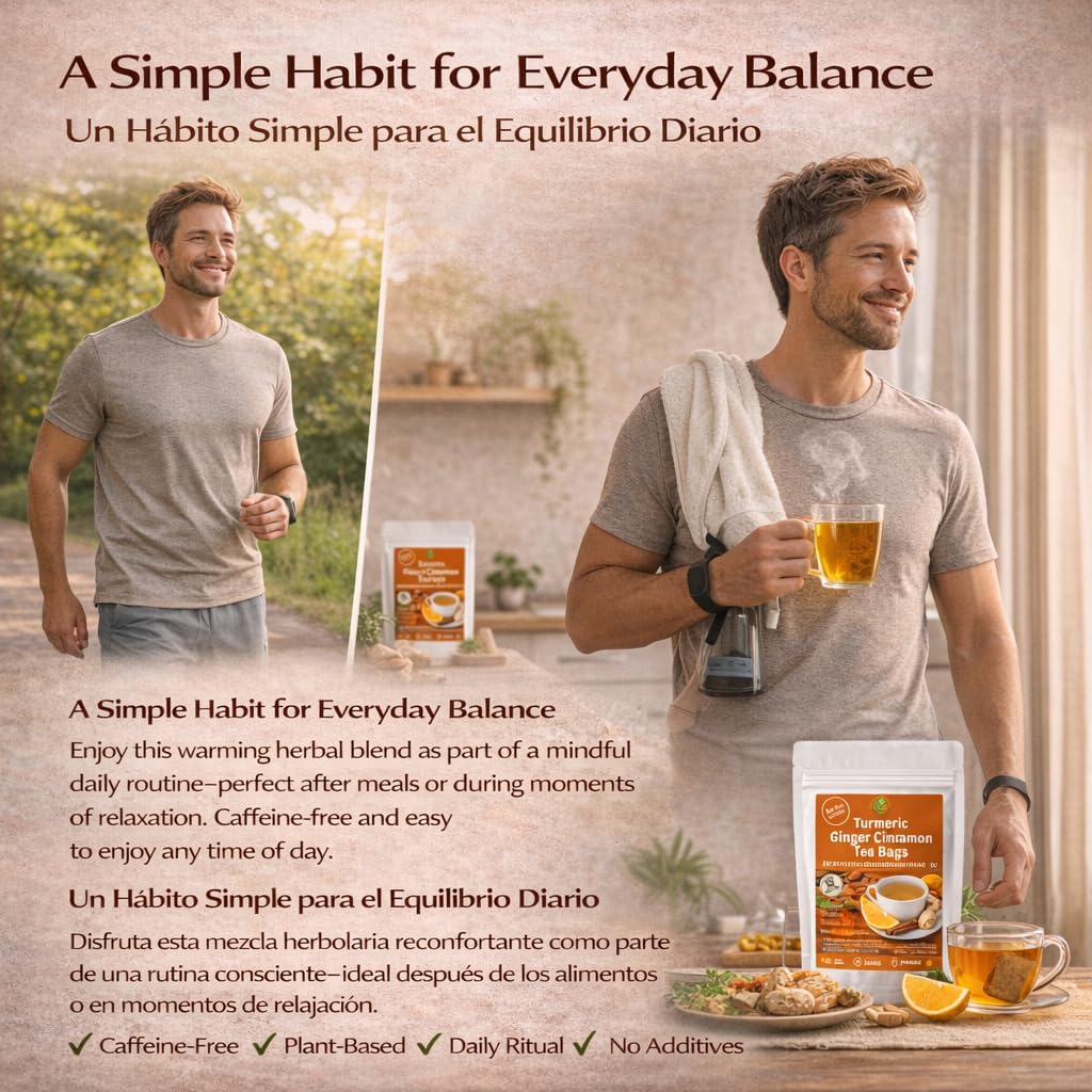 Turmeric Ginger Cinnamon Herbal Blend Tea (Té de Canela con Cúrcuma y Jengibre) Premium - 50 Bags - 100% Natural, Vegan, Caffeine-Free, No Additives