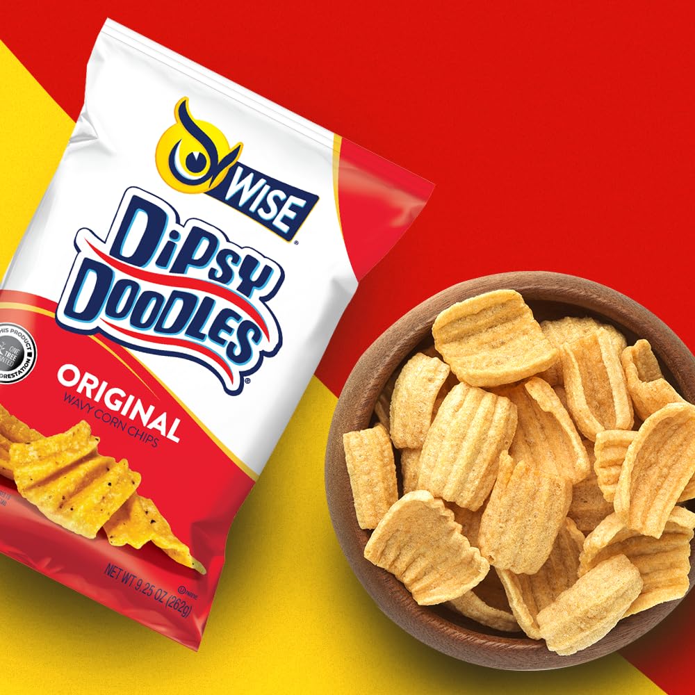 Wise Snacks Dipsy Doodles Wavy Corn Chips, Original, Bulk Snack Chips for Fun and Tasty Snacking Gluten Free, 0g Trans Fat, No Preservatives 0.875
