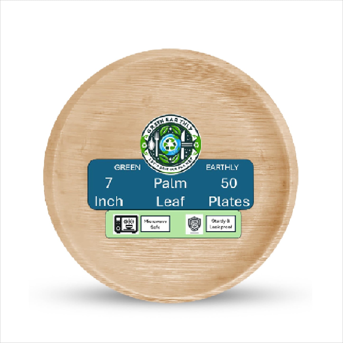 GREEN EARTHLY Bulk 7" Palm Leaf Disposable Plates (50-Count) - 100% Natural & Compostable Eco-friendly Plates for Desserts, Appetizers and Catering