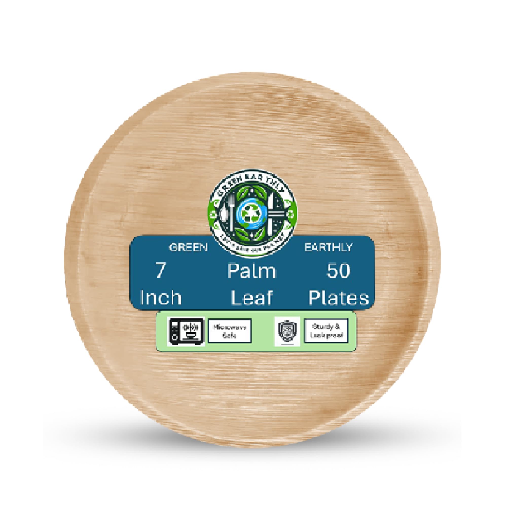 GREEN EARTHLY Bulk 7" Palm Leaf Disposable Plates (50-Count) - 100% Natural & Compostable Eco-friendly Plates for Desserts, Appetizers and Catering