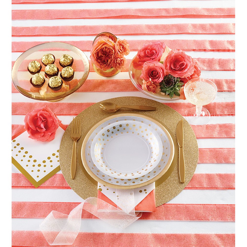 Creative Converting Disposable Sparkle and Shine Gold Paper Lunch Napkins, Party Supplies, 6.5" x 6.5", White & Gold, 16ct