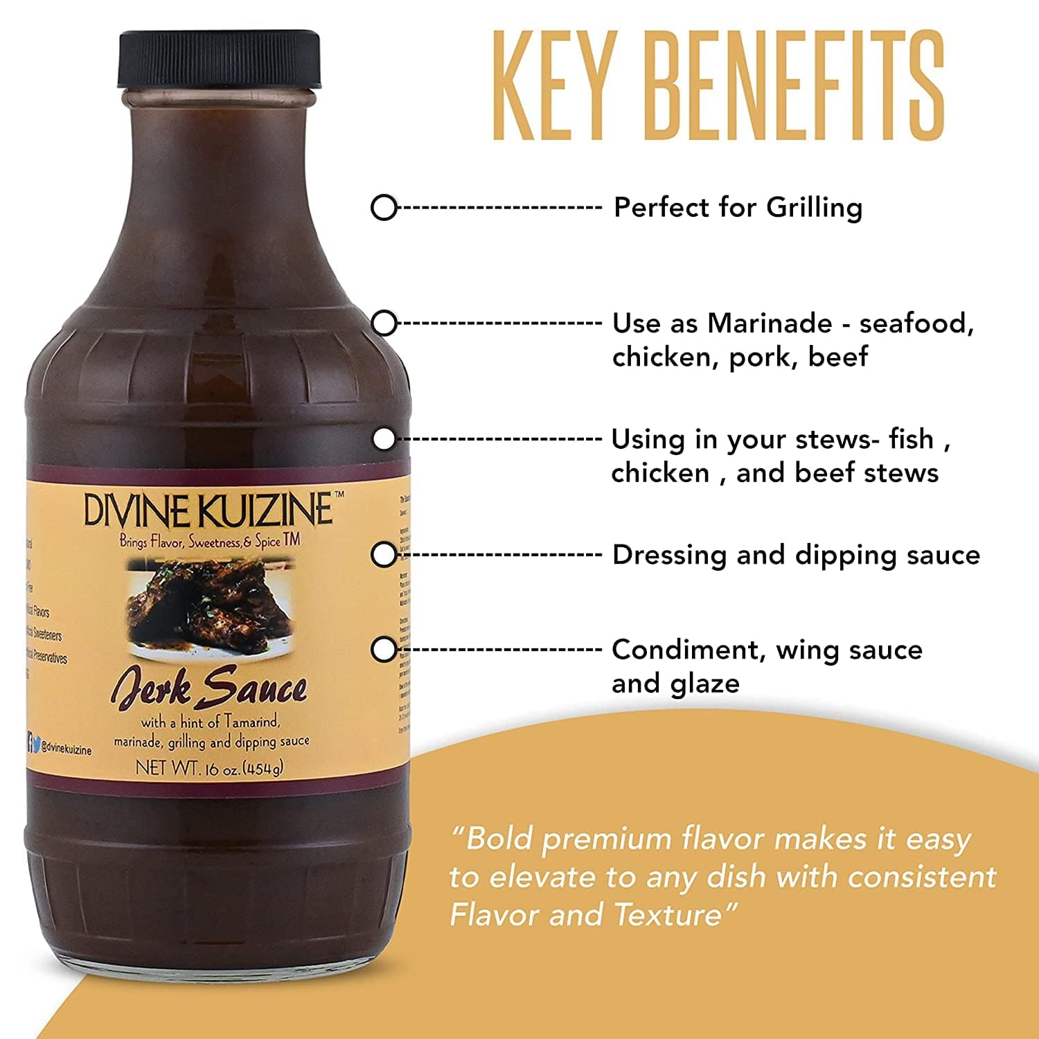 Divine Kuizine Jerk Sauce|Jamaican BBQ Glaze| Seasoning| Hot Spice BBQ16 oz| Marinade Chicken, Meats, Smoked Meats and Seafood | All natural no
