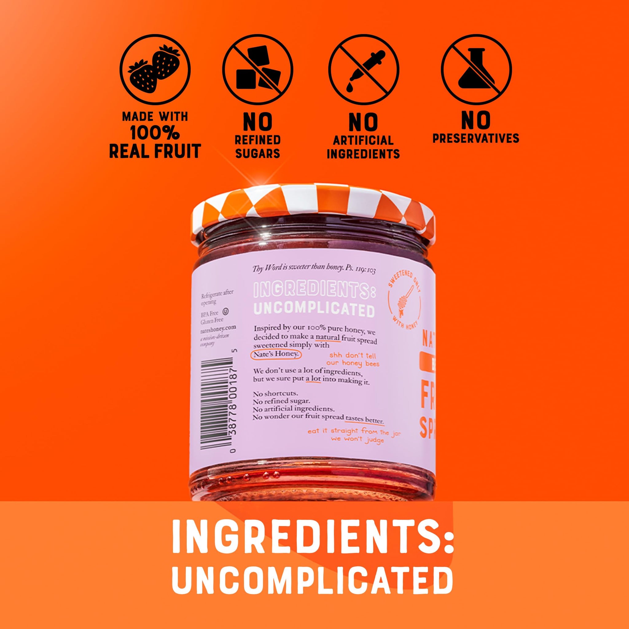 Nate's Honey Fruit Spread, All-Natural Berry - Made with Real Fruit & No Refined Sugar - Sweetened with 100% Pure Honey - 10 oz Jar - Easy-to-Spread