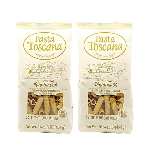 Pasta Toscana | Bronze Die Pasta | Italian Durum Wheat Semolina | Bronze die Pasta, 16 oz (Pack of 2, Rigatoni)