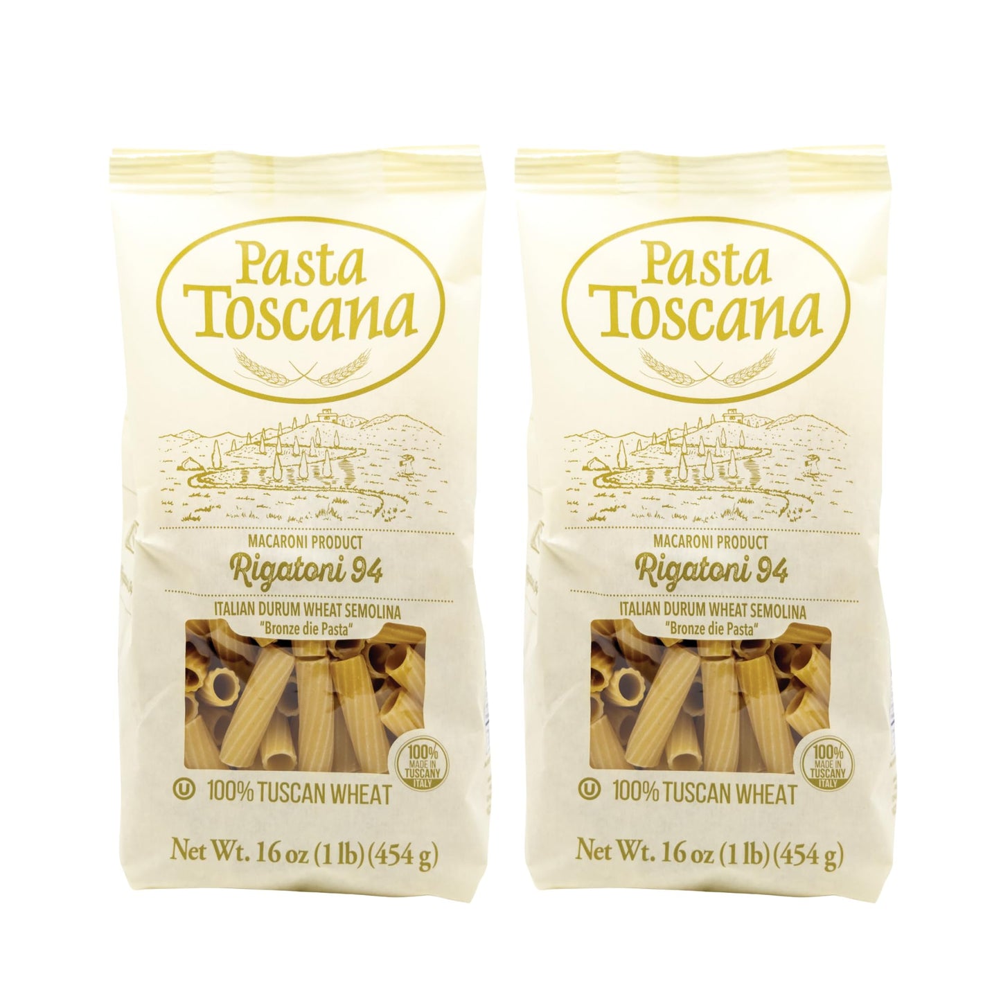 Pasta Toscana | Bronze Die Pasta | Italian Durum Wheat Semolina | Bronze die Pasta, 16 oz (Pack of 2, Rigatoni)