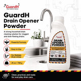 GuardH Drain Opener Powder 25 oz (708 g) - Fast-Acting Drain Cleaner for Kitchen Sink, Bathroom Drains, Shower & Pipes - Powerful Grease, Hair & Clog