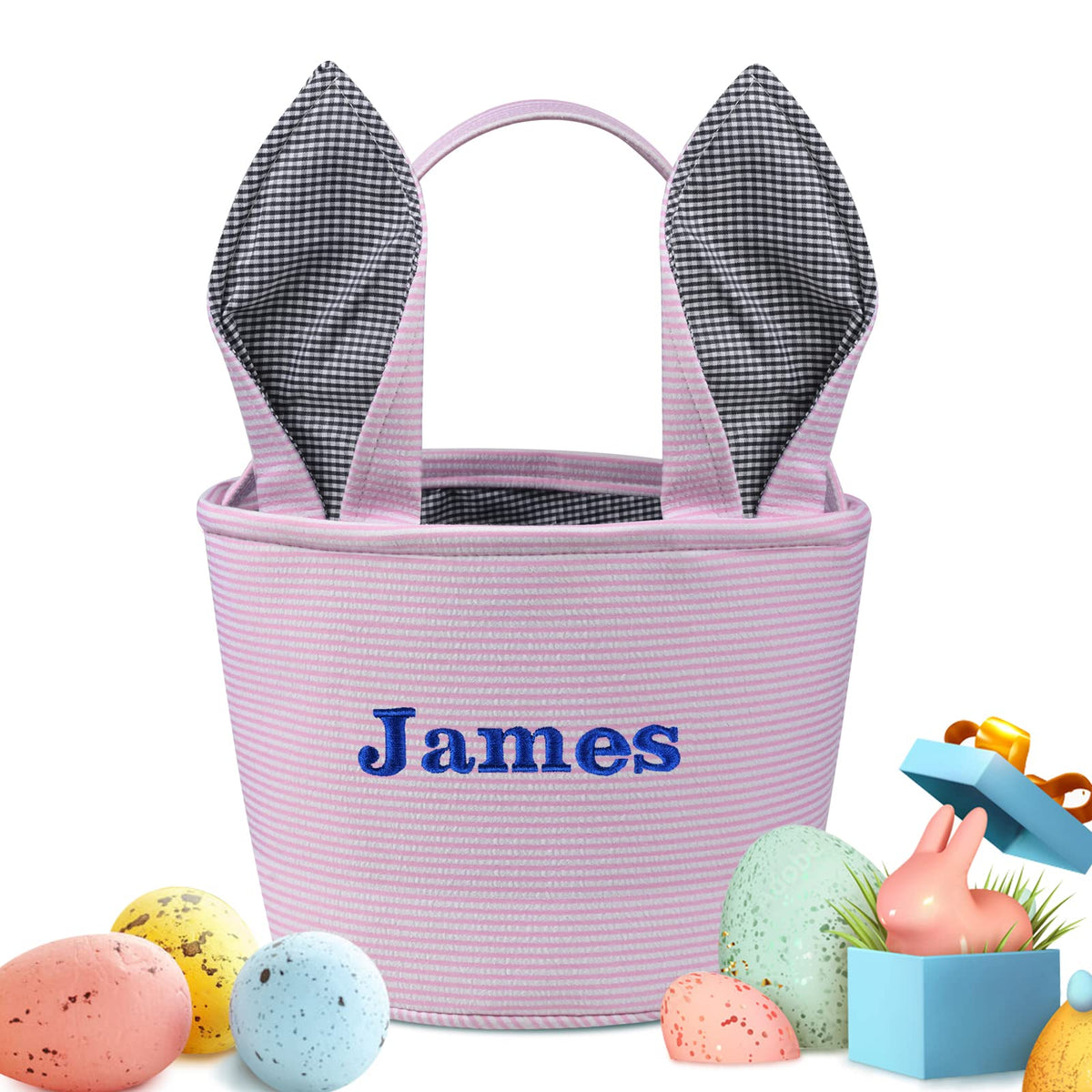 Personalized Easter Baskets for Kids, Touber Easter Baskets Easter Bunny Baskets Custom Easter Baskets for Boys Girls Easter Basket Empty Personalized