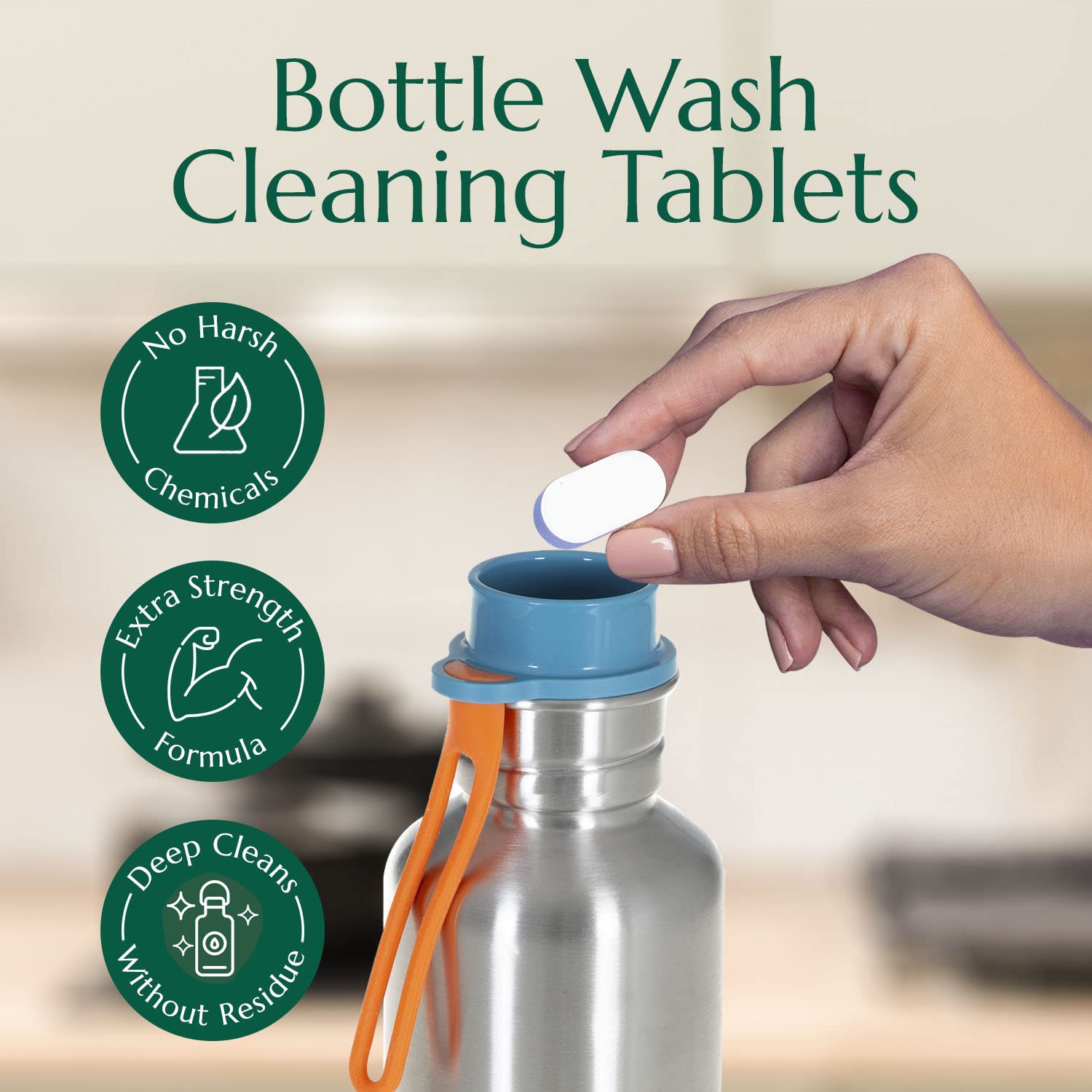 CLEANOMIC Bottle Wash Cleaner Tablets (12 Pack) - Water Bottle Cleaning Tablets, Water Bottle Cleaner Tablets (Scent-Free)
