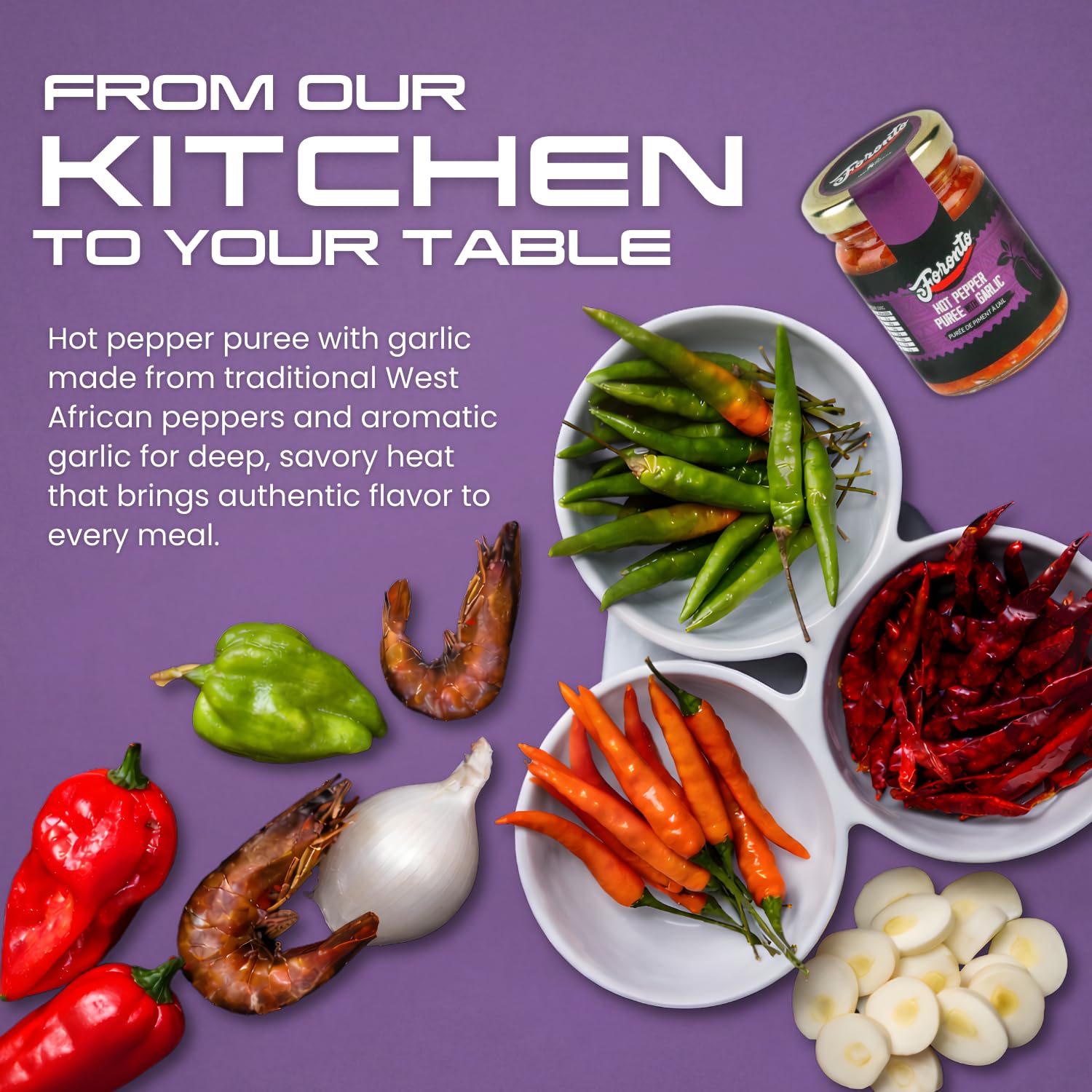 Authentic Taste Africa Pepper Sauces & Purees - Traditional West African Chili Sauce Made with a Variety of Peppers, Ginger & Garlic, Flavor-Packed