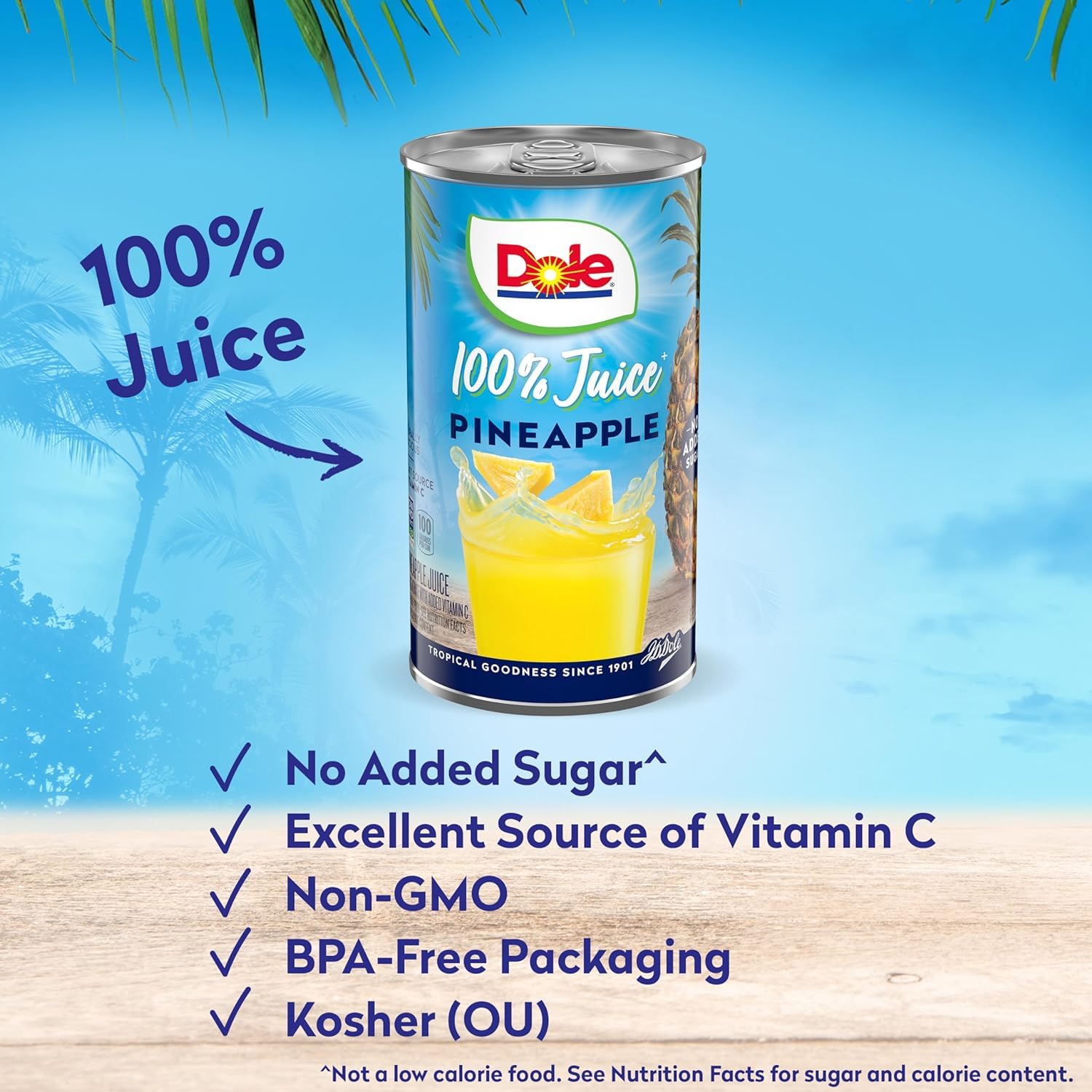 Dole 100% Pineapple Juice, No Added Sugar, Excellent Source of Vitamin C, 100% Fruit Juice, 6 Fl Oz (Pack of 6), Packaging May Vary